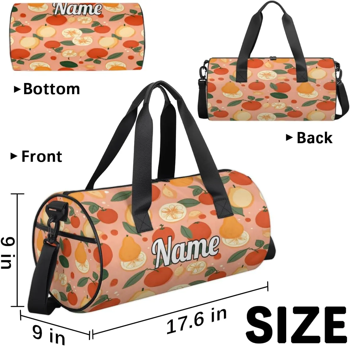 Custom Dance Duffel Bag Sport Backpacks Gyms and Weekend Overnight Travel Duffle Bag Birthday Christmas Halloween Waterproof, Summer Fruit Lemon Orange