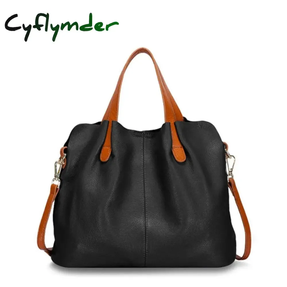 Cyflymder Genuine Leather Women's Bag Fashion Commute Handbags Solid Color Tote Messenger Luxury Designer Shoulder Cossbody Bags Female