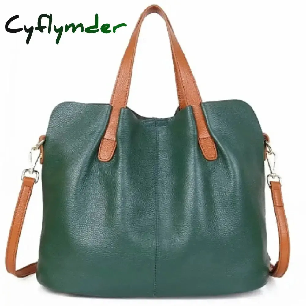 Cyflymder Genuine Leather Women's Bag Fashion Commute Handbags Solid Color Tote Messenger Luxury Designer Shoulder Cossbody Bags Female