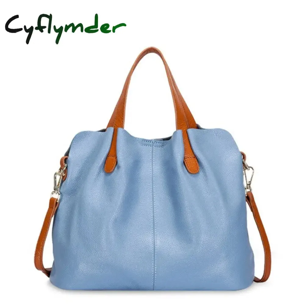 Cyflymder Genuine Leather Women's Bag Fashion Commute Handbags Solid Color Tote Messenger Luxury Designer Shoulder Cossbody Bags Female