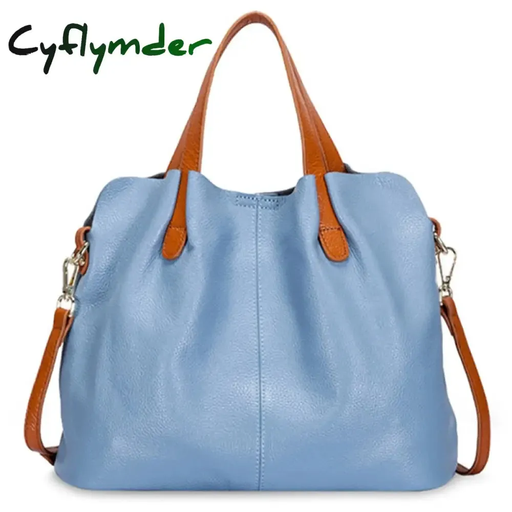 Cyflymder Genuine Leather Women's Bag Fashion Commute Handbags Solid Color Tote Messenger Luxury Designer Shoulder Cossbody Bags Female