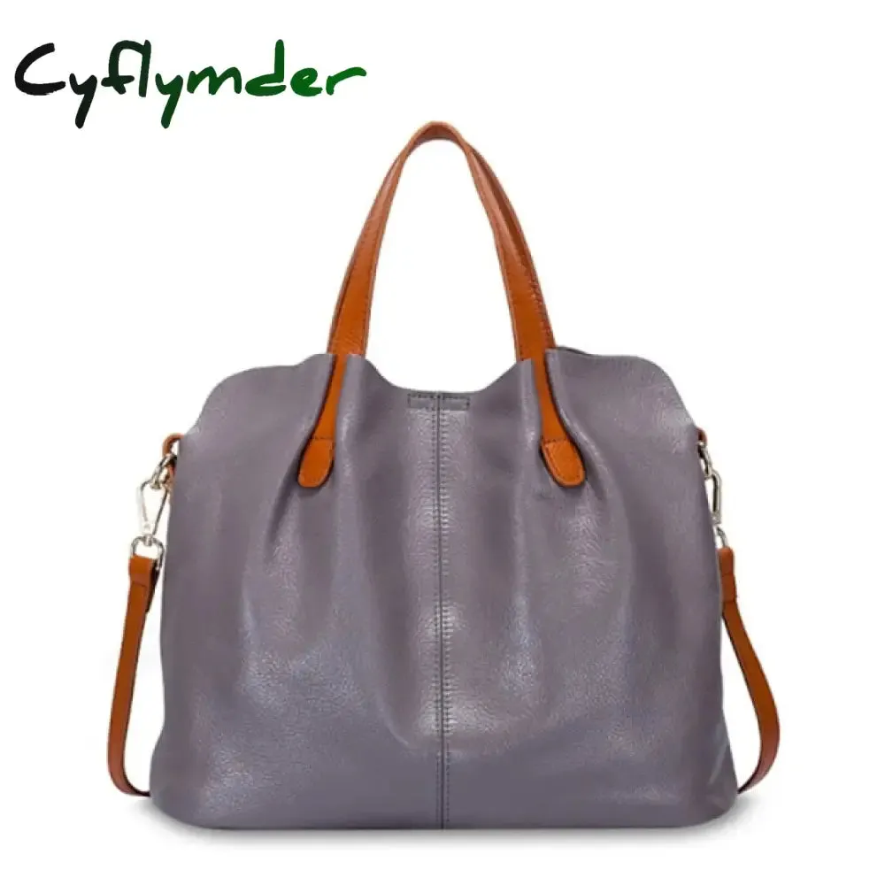 Cyflymder Genuine Leather Women's Bag Fashion Commute Handbags Solid Color Tote Messenger Luxury Designer Shoulder Cossbody Bags Female