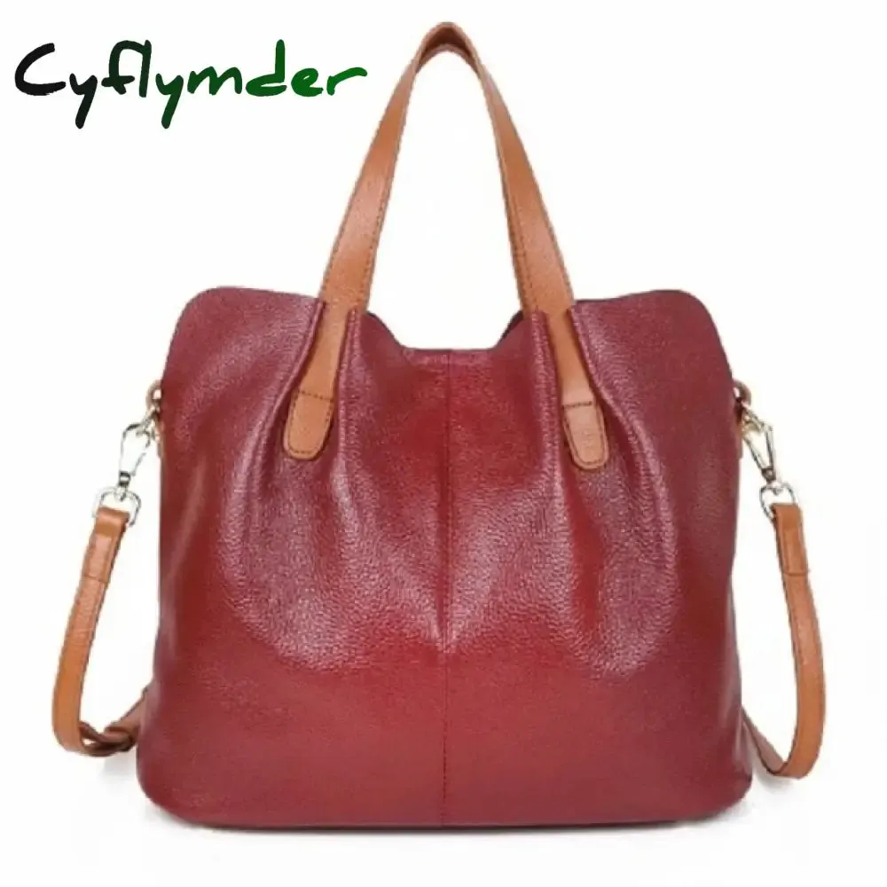 Cyflymder Genuine Leather Women's Bag Fashion Commute Handbags Solid Color Tote Messenger Luxury Designer Shoulder Cossbody Bags Female