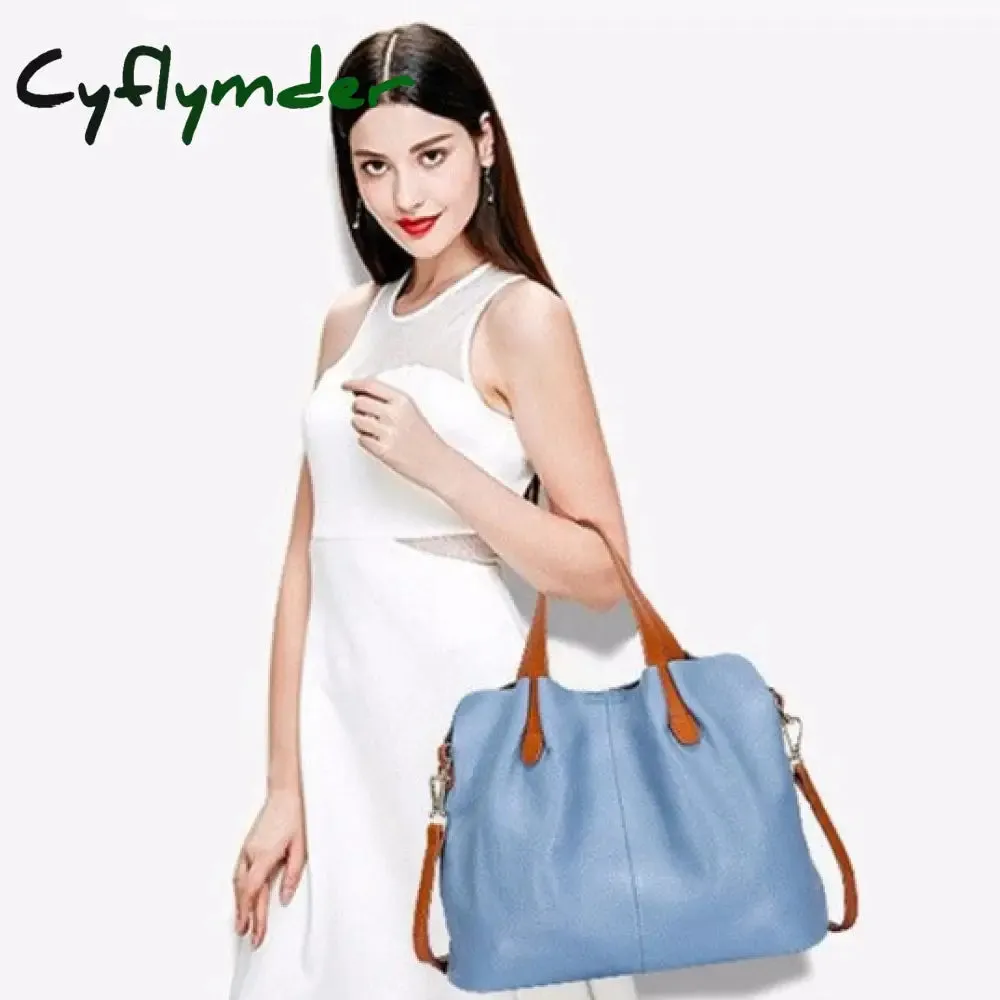 Cyflymder Genuine Leather Women's Bag Fashion Commute Handbags Solid Color Tote Messenger Luxury Designer Shoulder Cossbody Bags Female