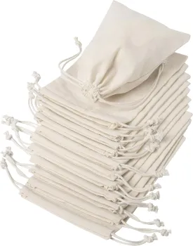 DR 100 Percent Cotton Muslin Drawstring Bags For Storage Pantry Gifts, Birthday (5 x 7 inch - 12 pack, Beige)
