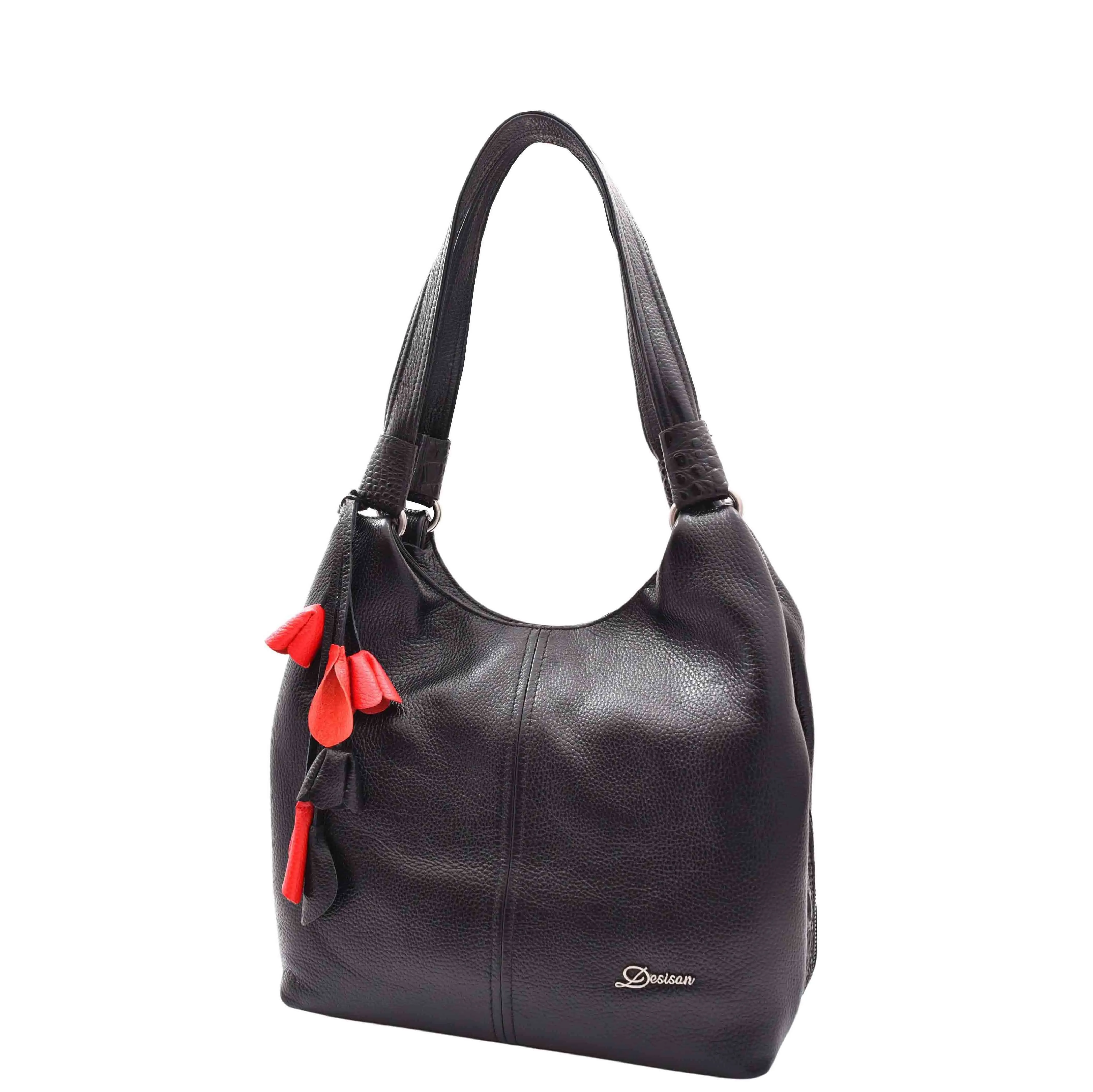 DR583 Women's Large Leather Hobo Bag With Zip Opening Black