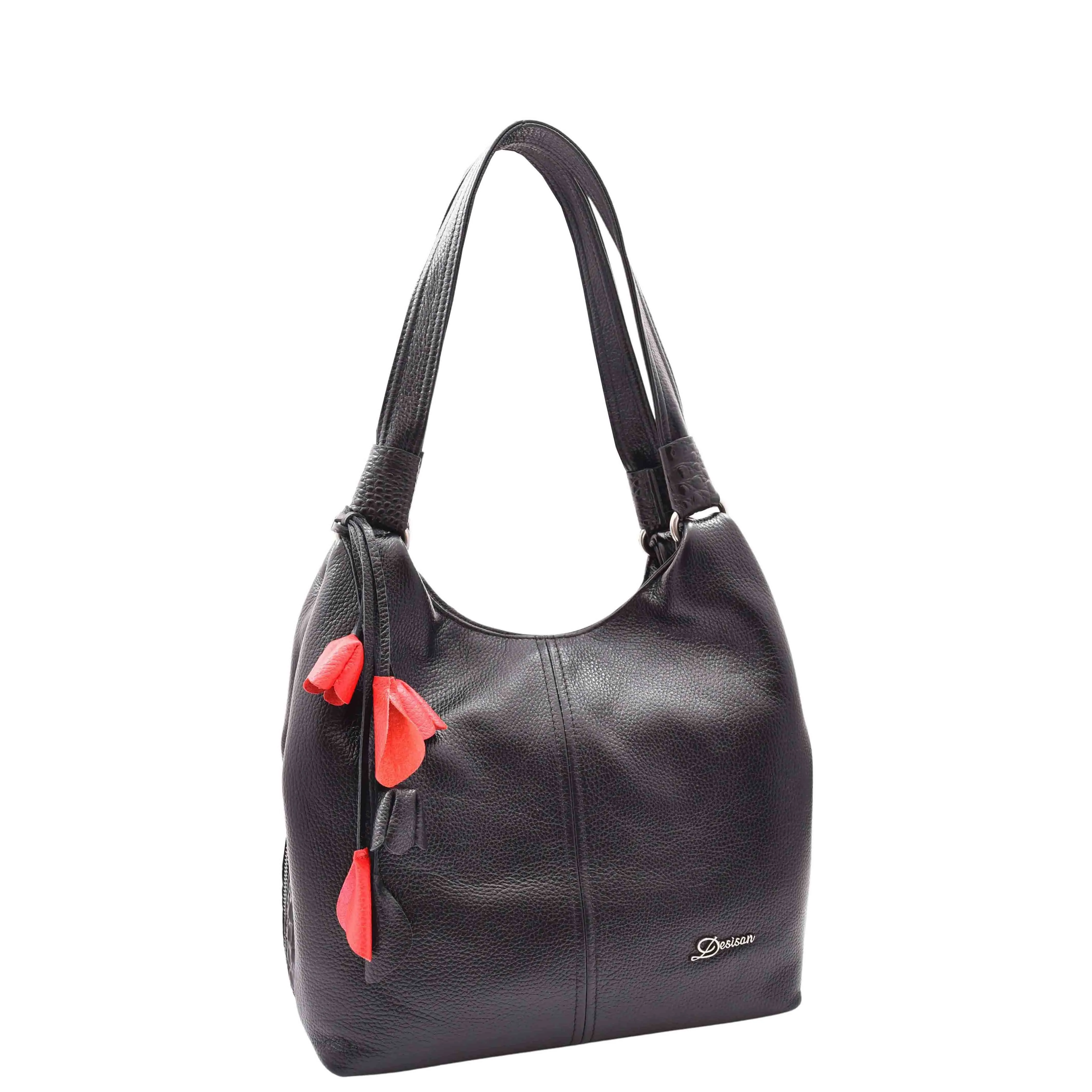 DR583 Women's Large Leather Hobo Bag With Zip Opening Black
