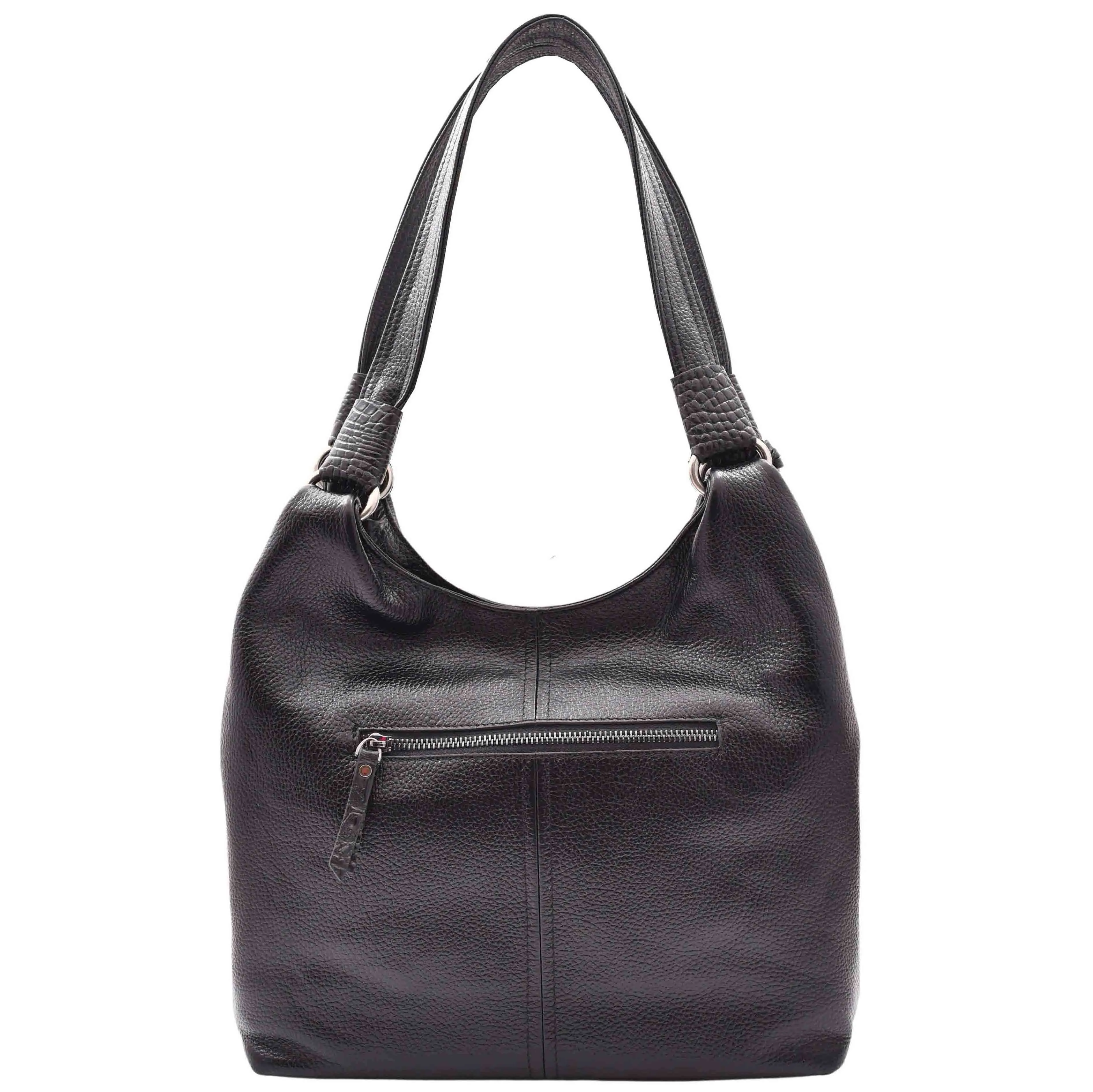 DR583 Women's Large Leather Hobo Bag With Zip Opening Black