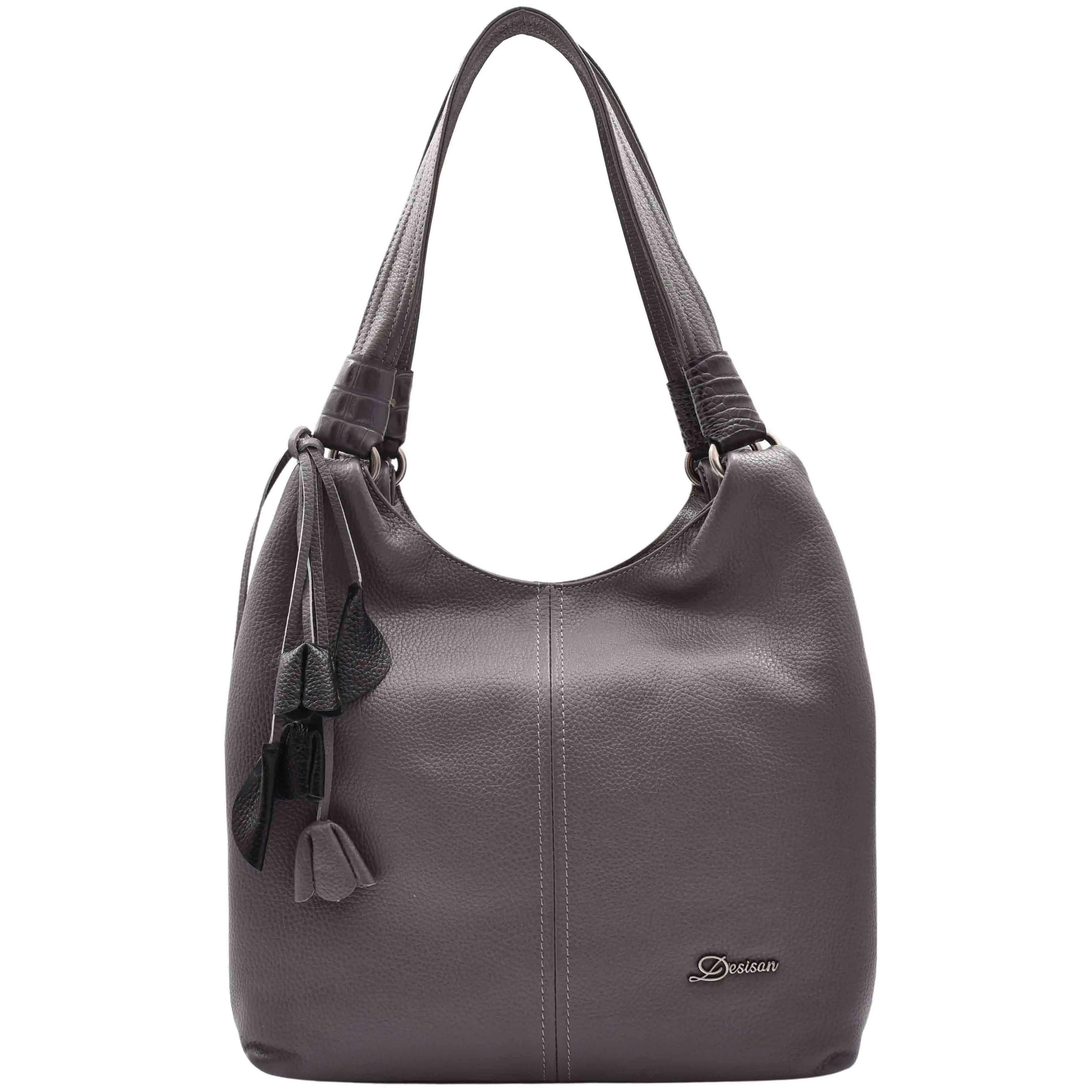 DR583 Women's Large Leather Hobo Bag With Zip Opening Grey