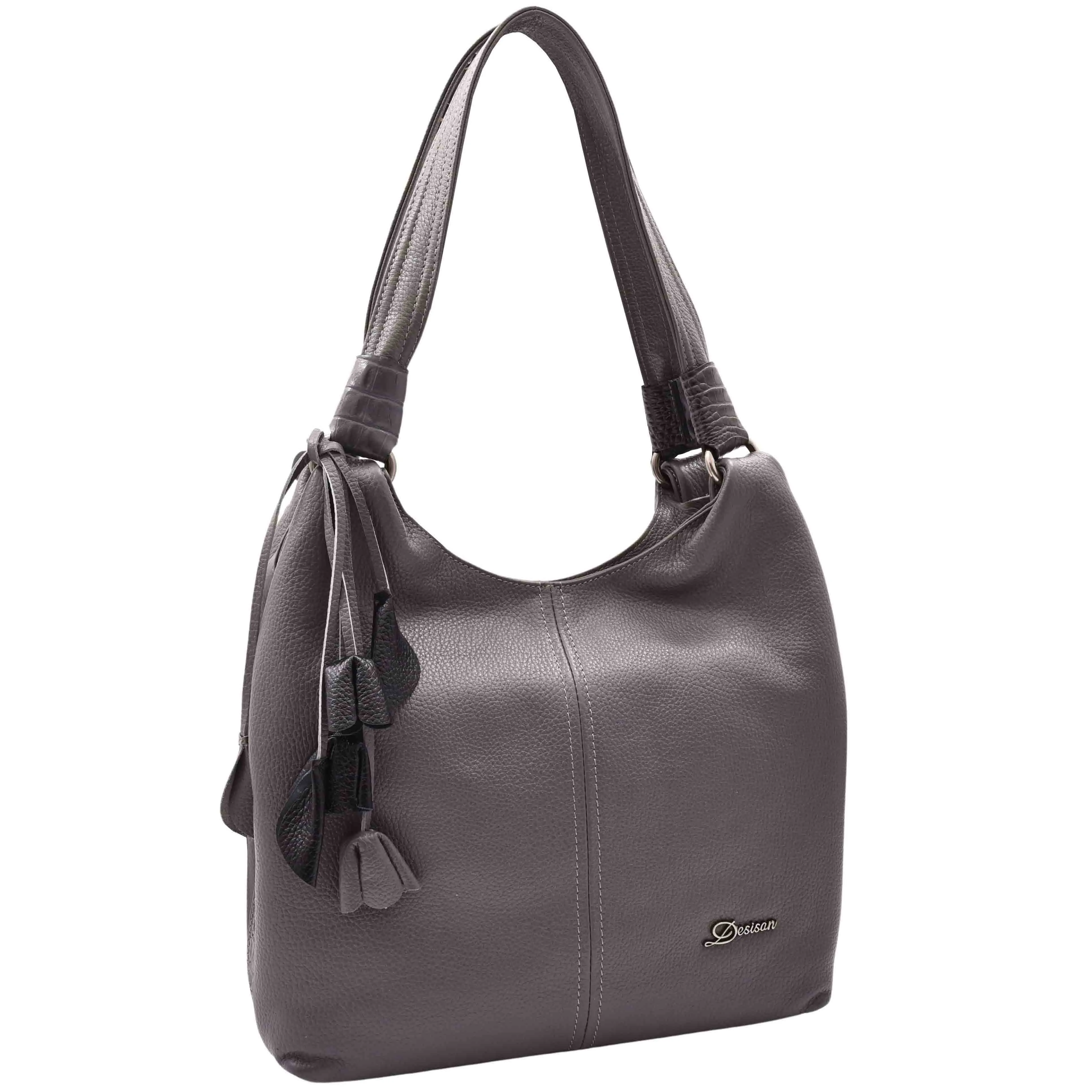 DR583 Women's Large Leather Hobo Bag With Zip Opening Grey