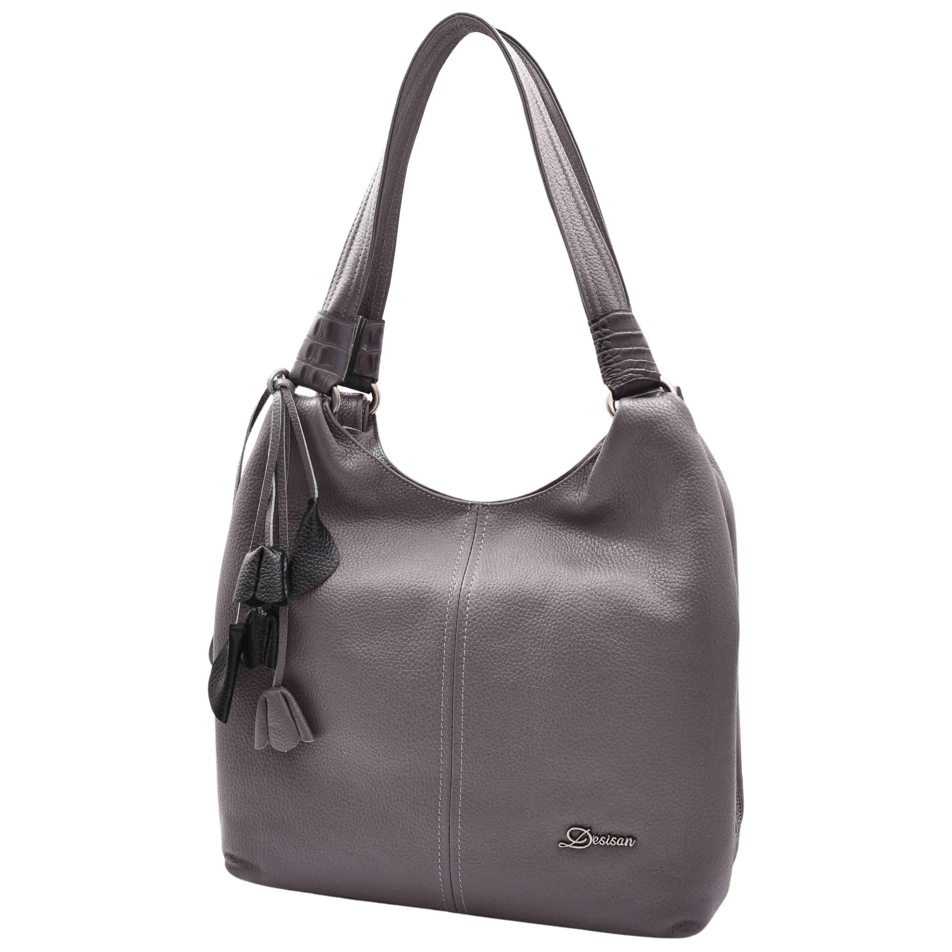DR583 Women's Large Leather Hobo Bag With Zip Opening Grey