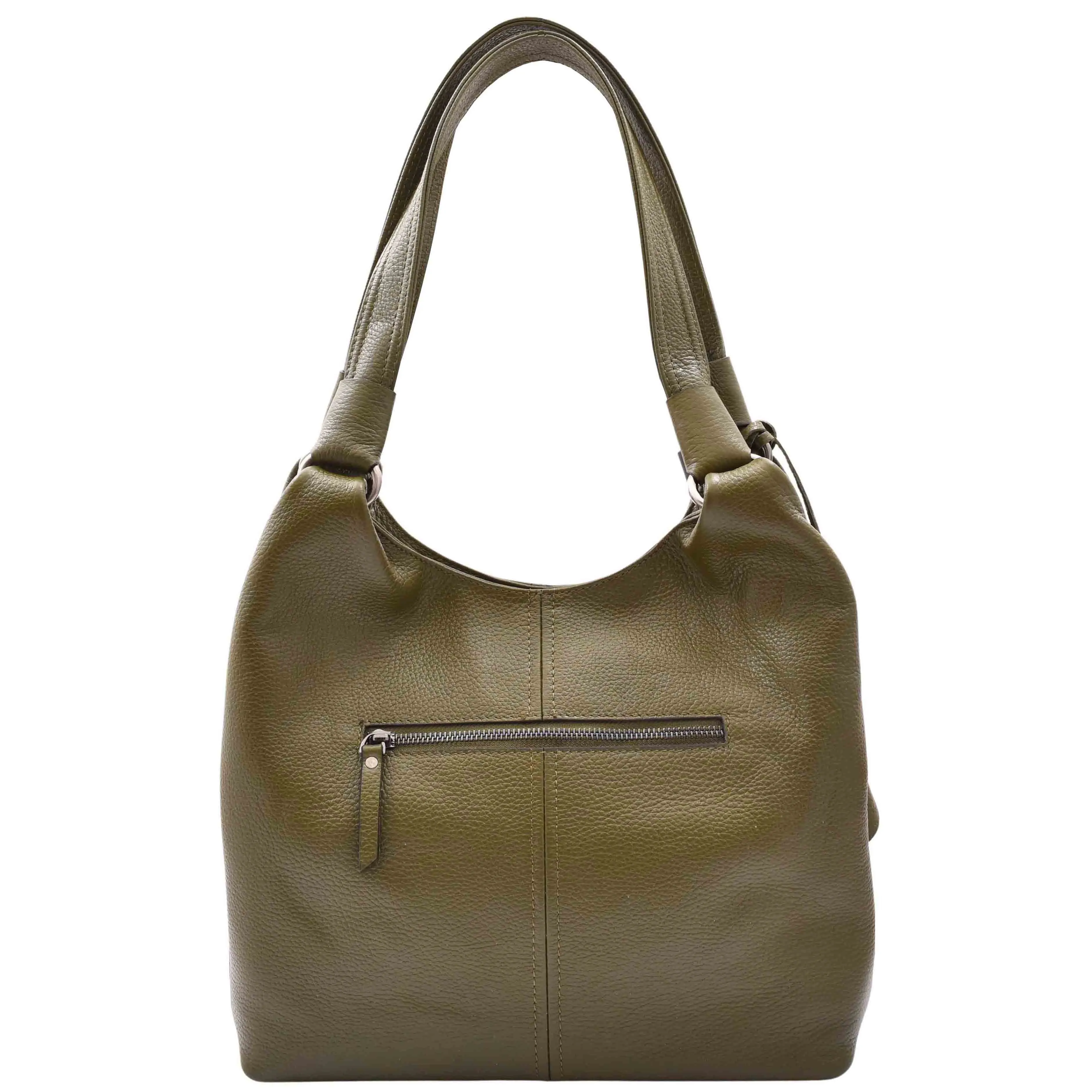 DR583 Women's Large Leather Hobo Bag With Zip Opening Olive