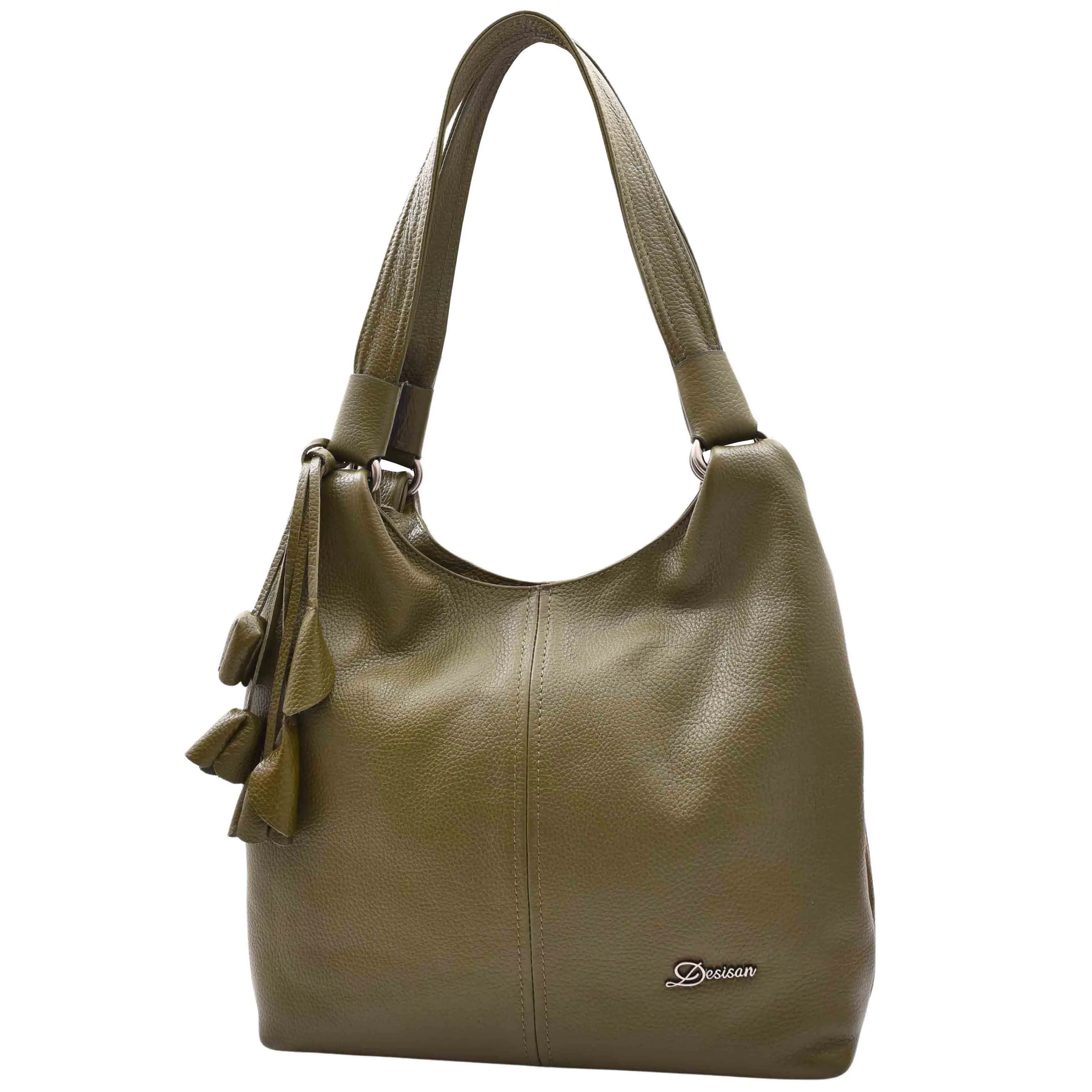 DR583 Women's Large Leather Hobo Bag With Zip Opening Olive