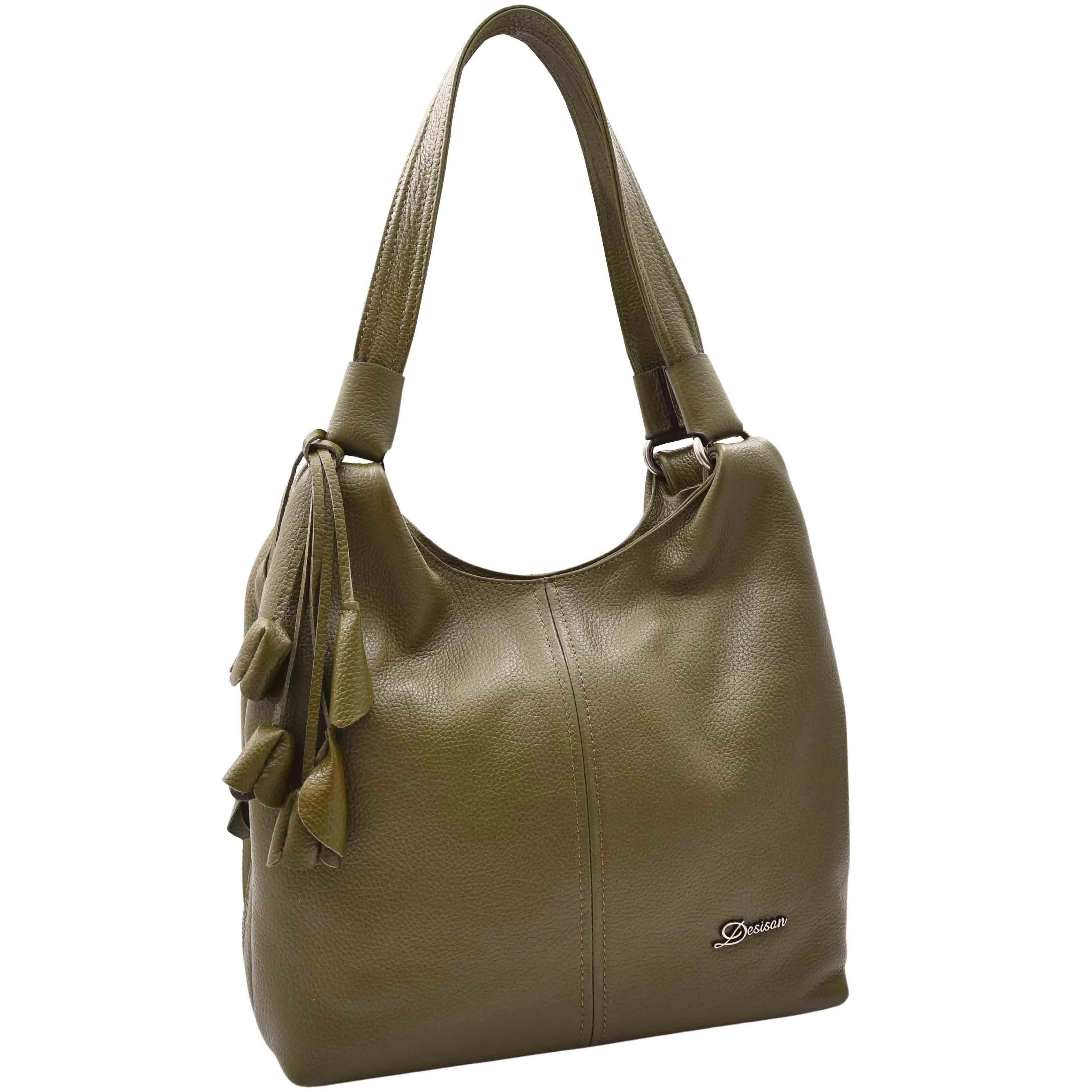 DR583 Women's Large Leather Hobo Bag With Zip Opening Olive