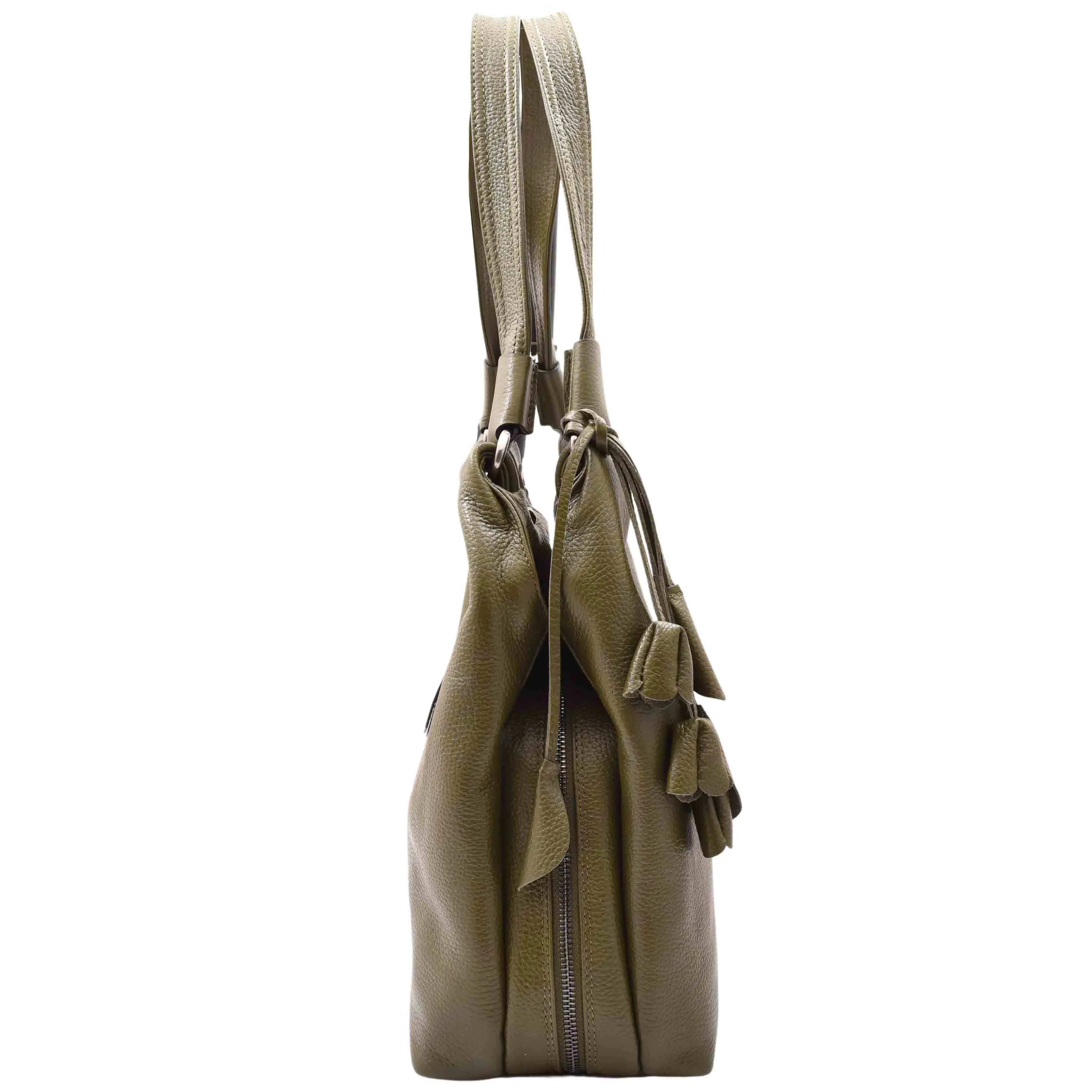 DR583 Women's Large Leather Hobo Bag With Zip Opening Olive