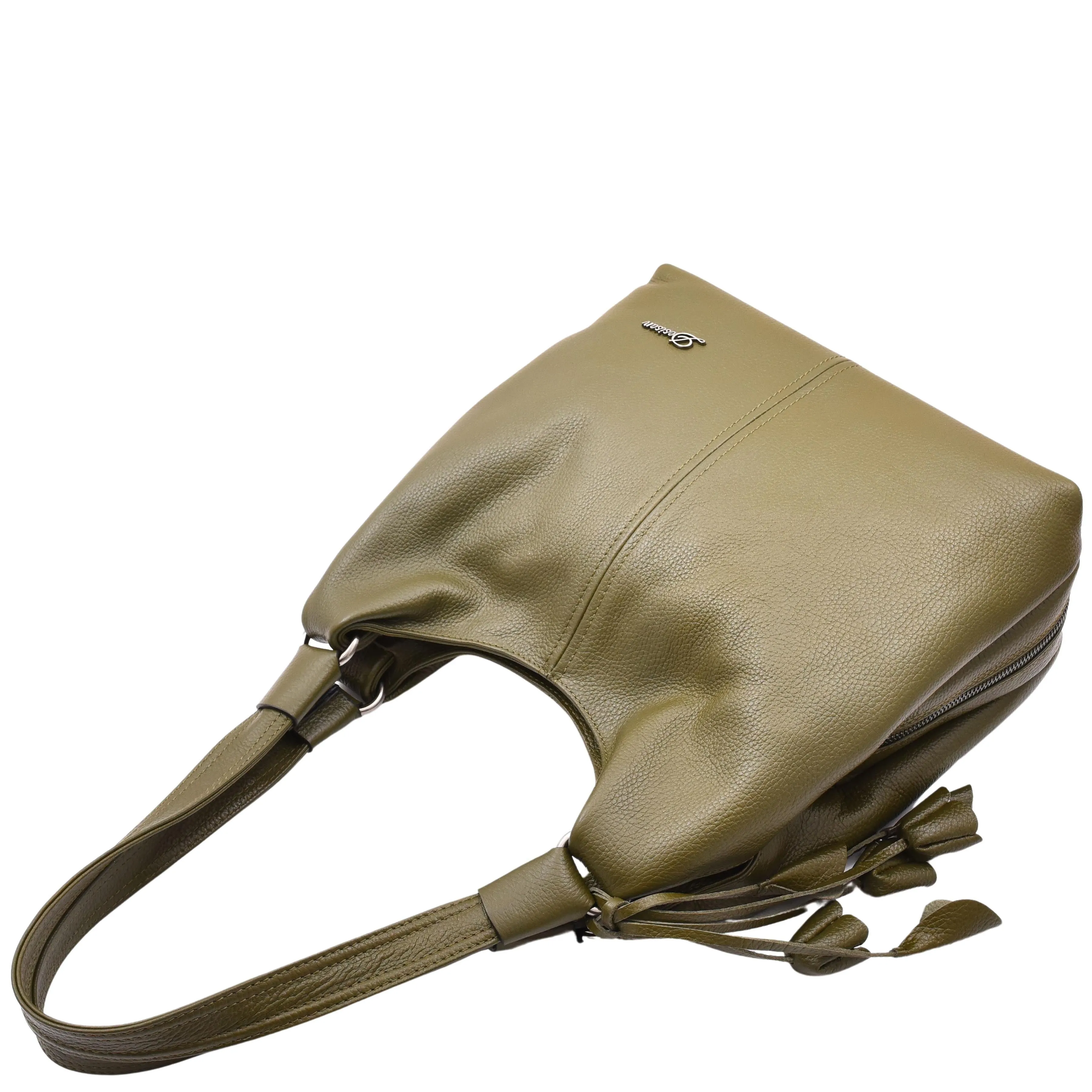 DR583 Women's Large Leather Hobo Bag With Zip Opening Olive