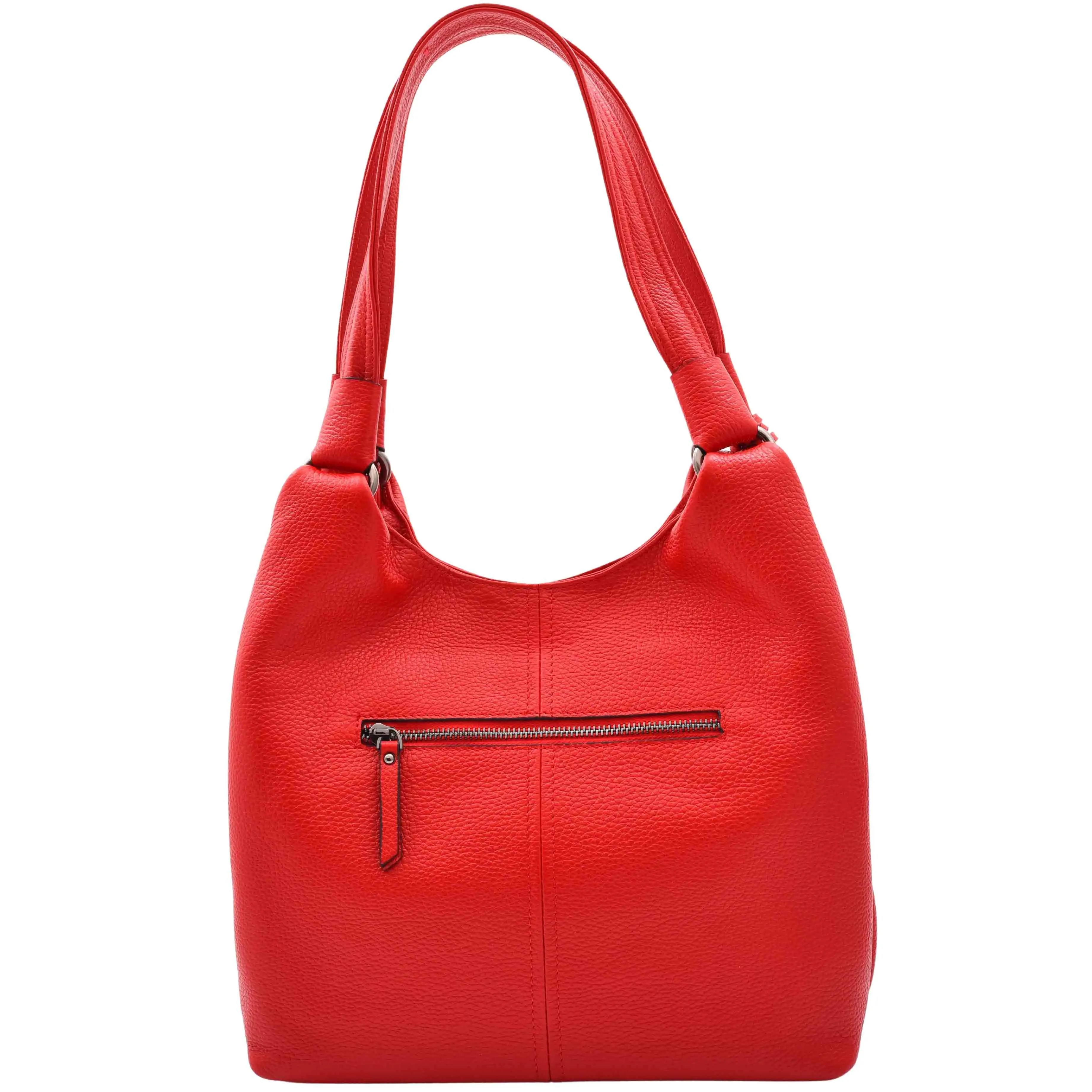DR583 Women's Large Leather Hobo Bag With Zip Opening Red