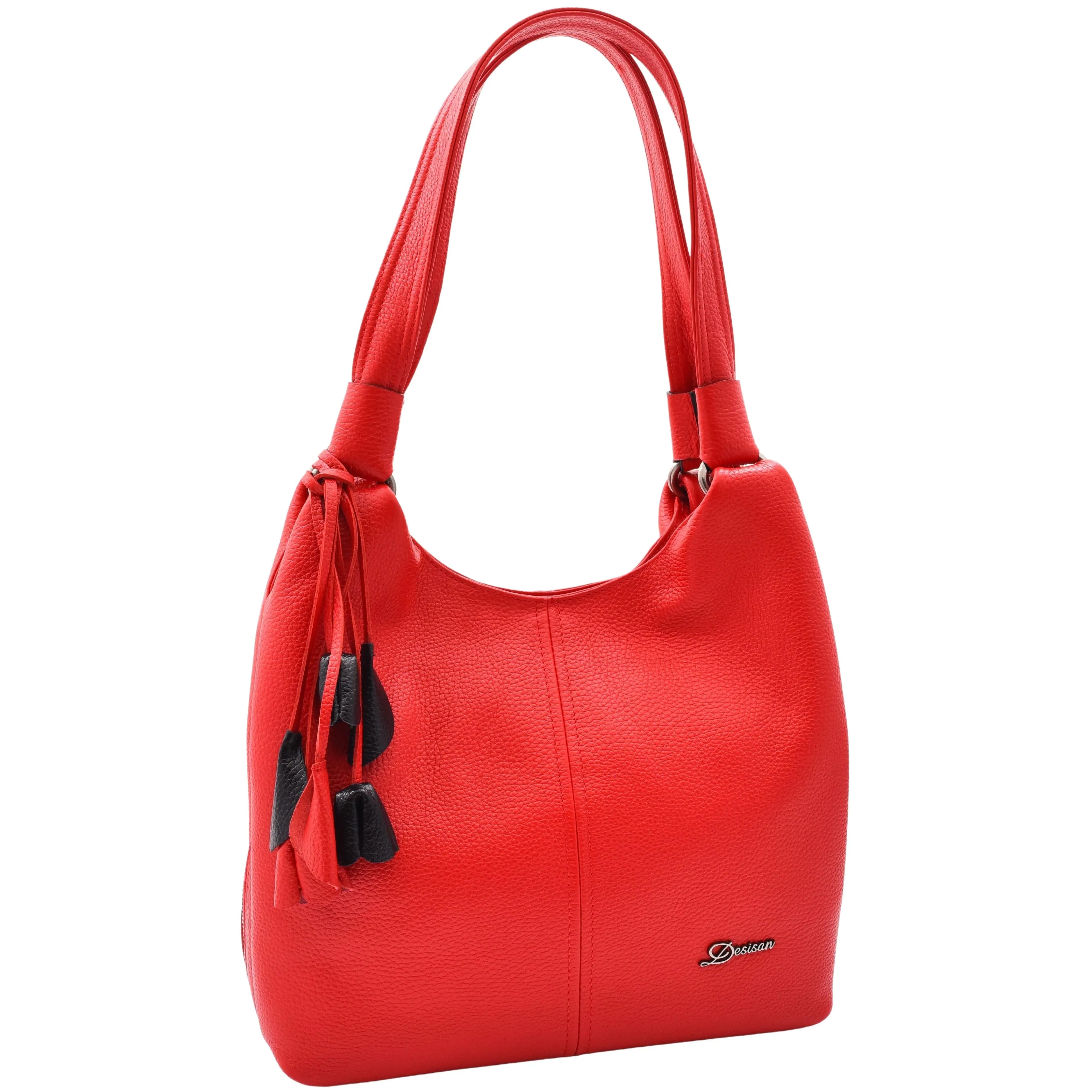 DR583 Women's Large Leather Hobo Bag With Zip Opening Red