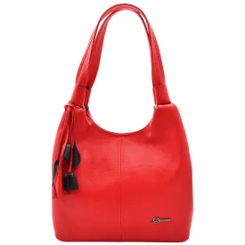 DR583 Women's Large Leather Hobo Bag With Zip Opening Red
