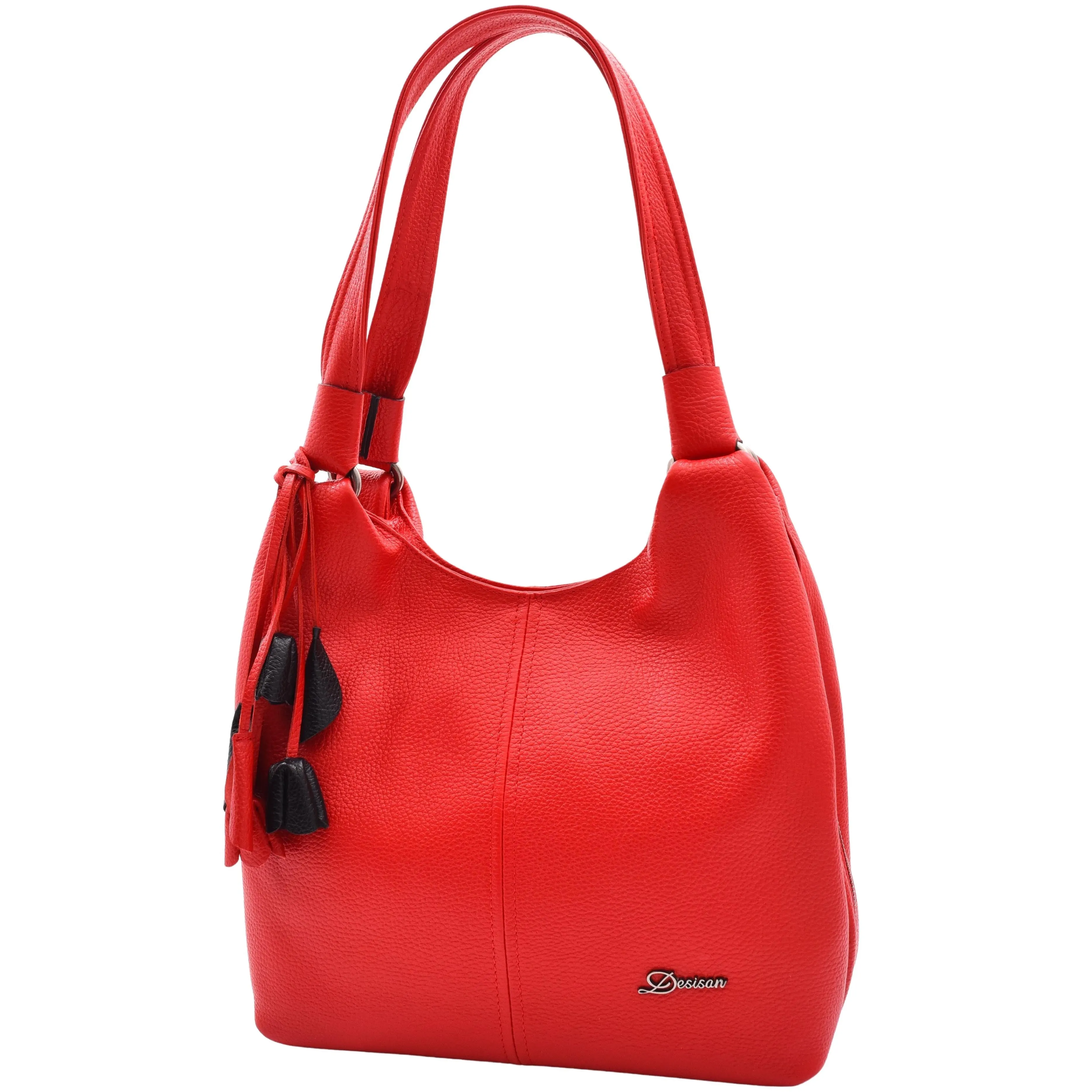 DR583 Women's Large Leather Hobo Bag With Zip Opening Red