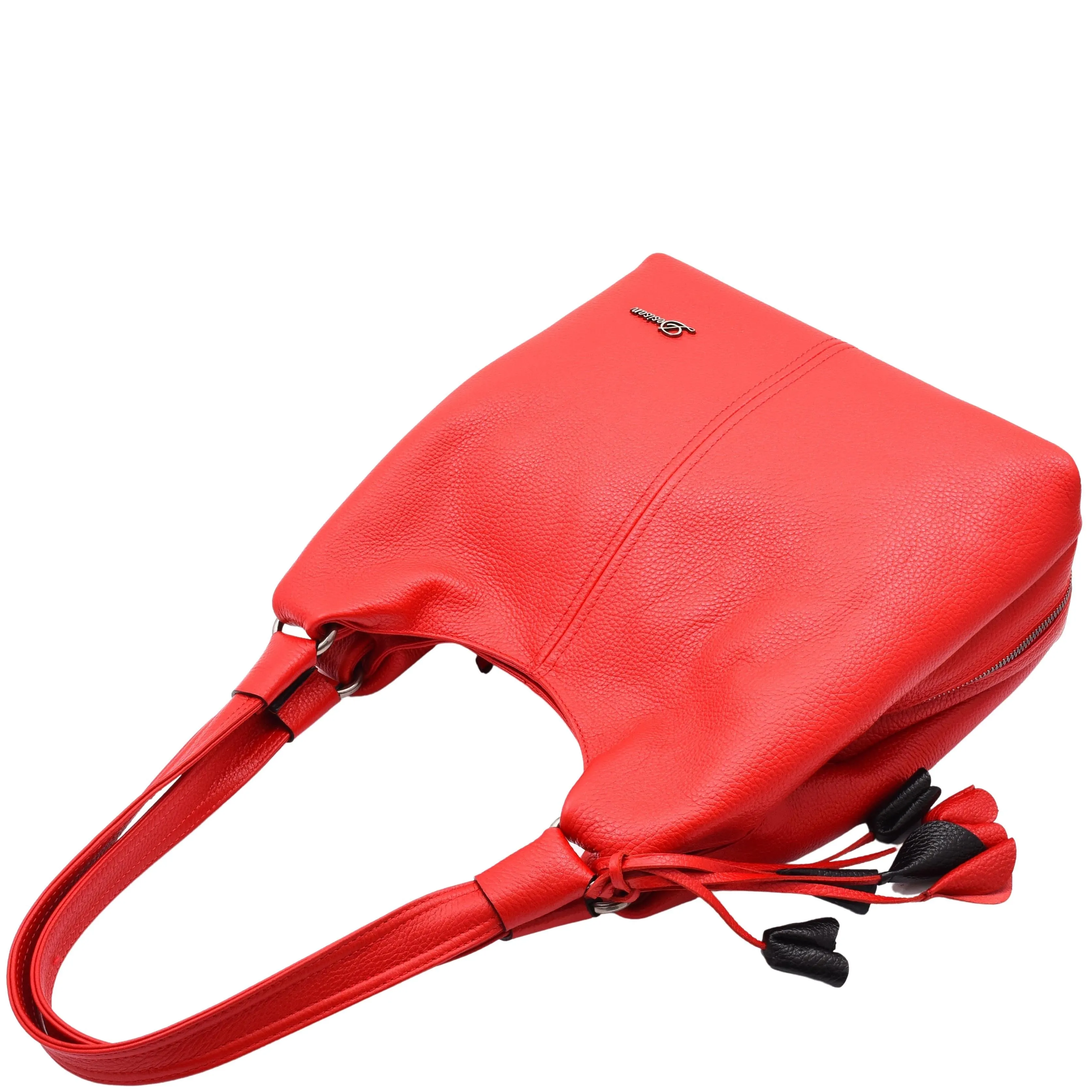 DR583 Women's Large Leather Hobo Bag With Zip Opening Red