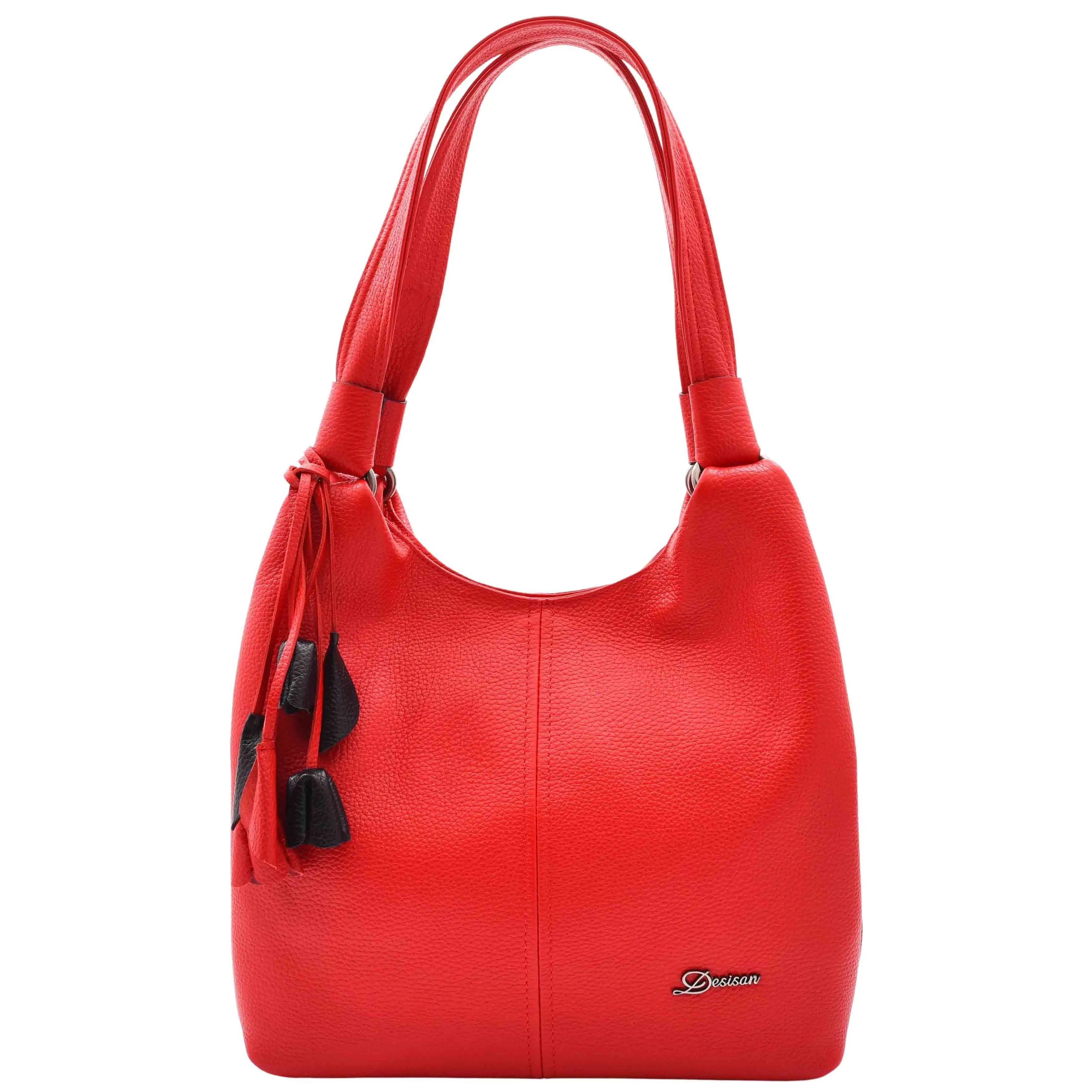DR583 Women's Large Leather Hobo Bag With Zip Opening Red