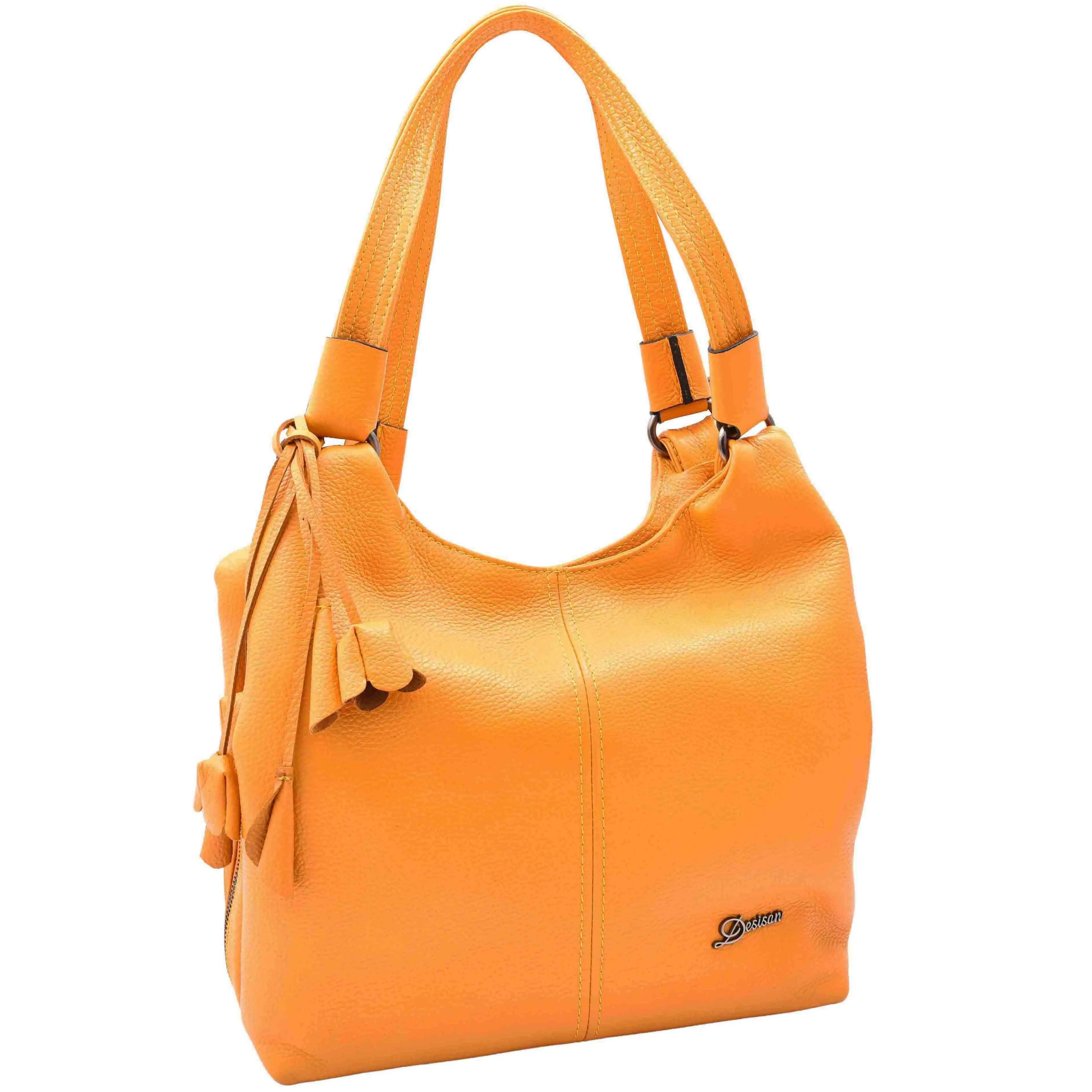 DR583 Women's Large Leather Hobo Bag With Zip Opening Yellow