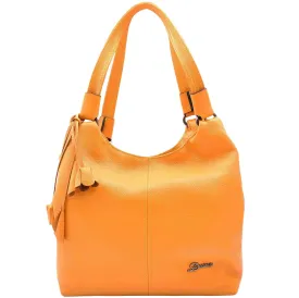 DR583 Women's Large Leather Hobo Bag With Zip Opening Yellow