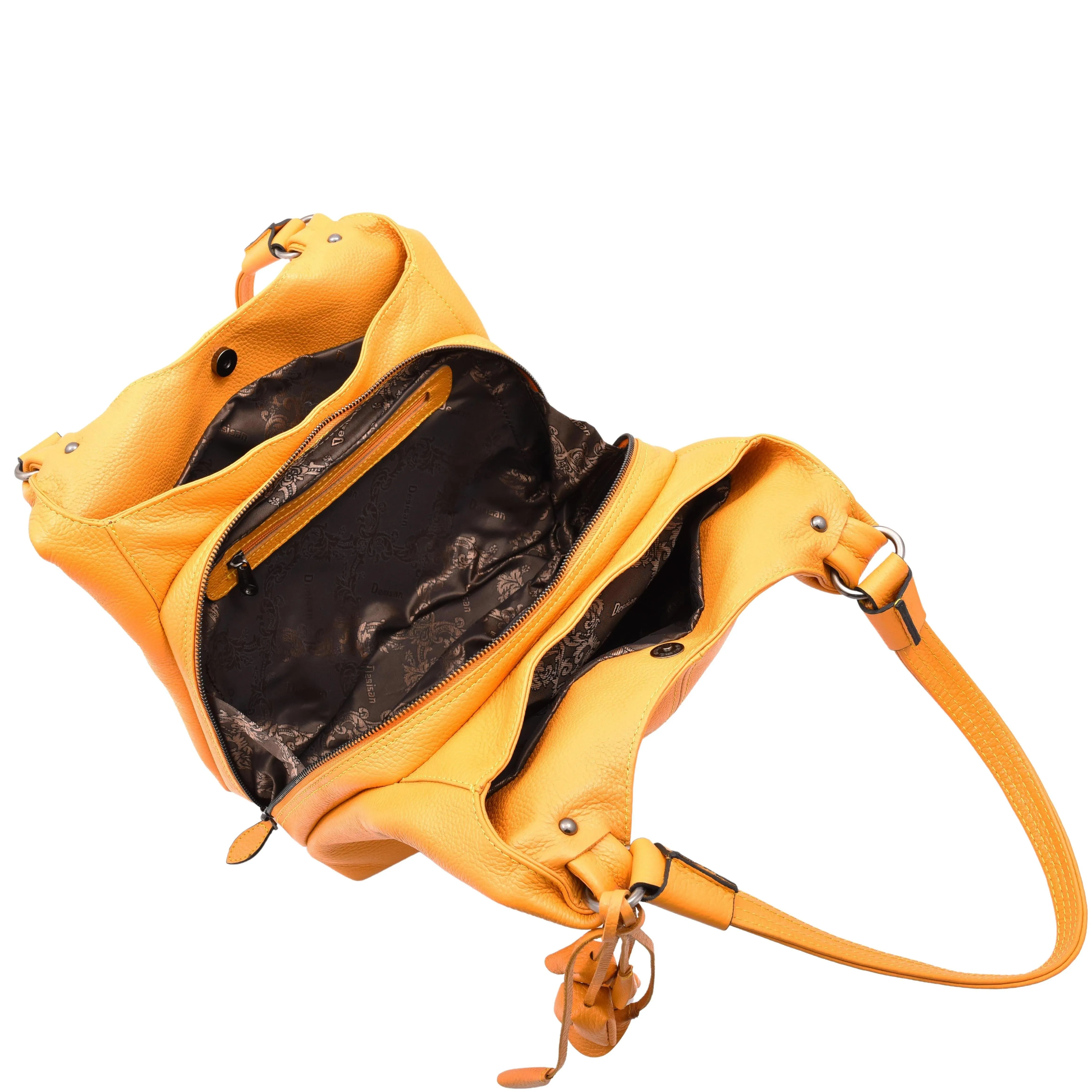 DR583 Women's Large Leather Hobo Bag With Zip Opening Yellow