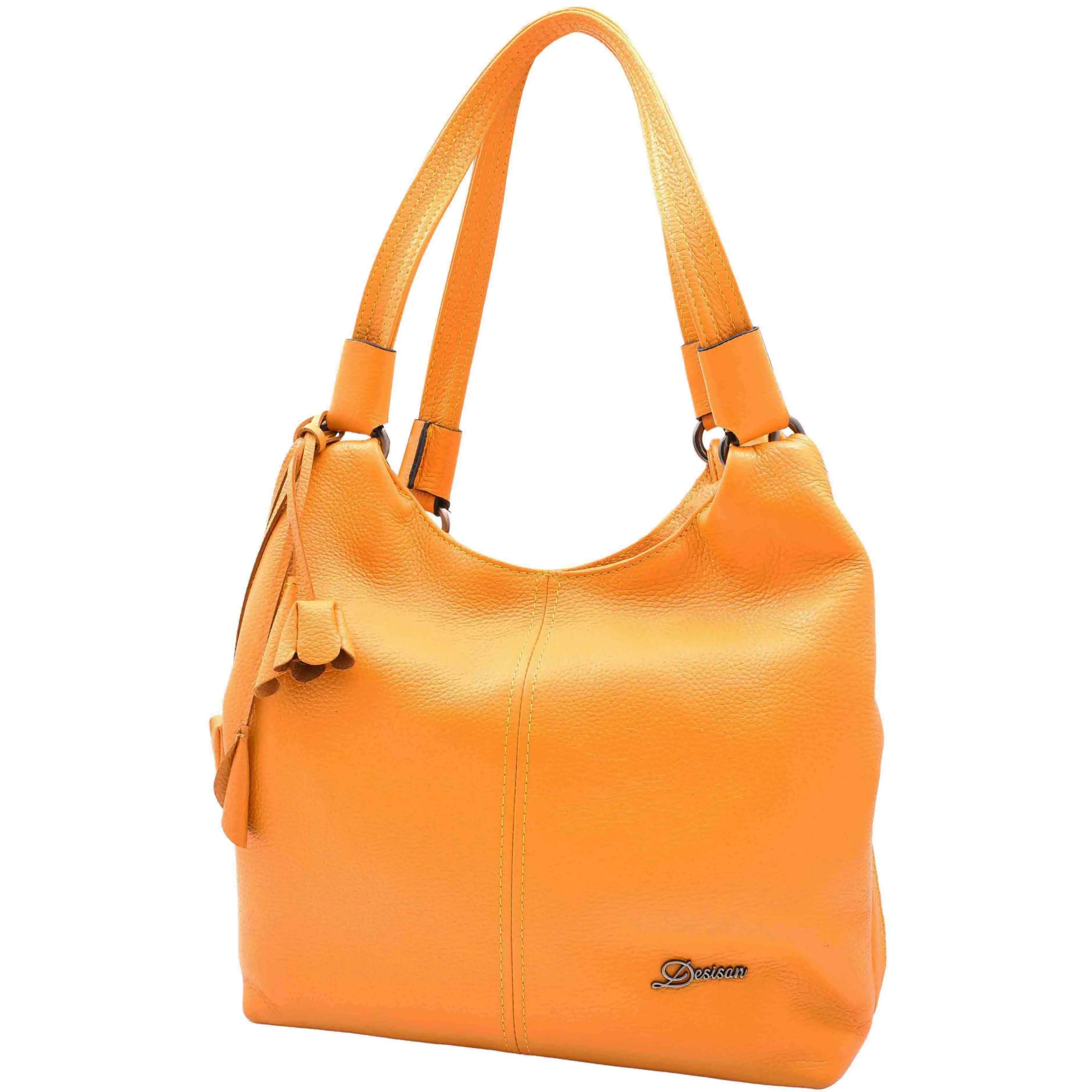 DR583 Women's Large Leather Hobo Bag With Zip Opening Yellow