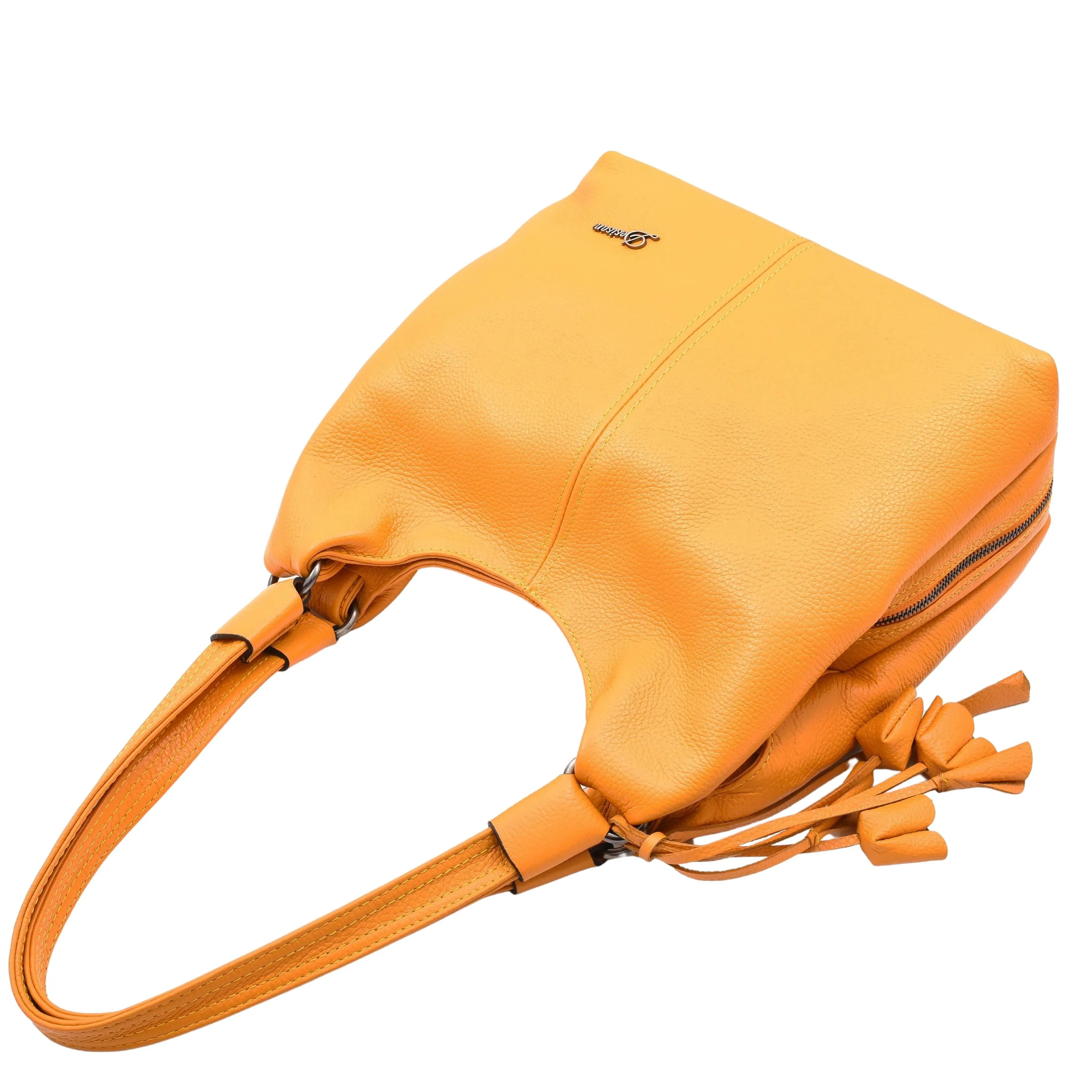 DR583 Women's Large Leather Hobo Bag With Zip Opening Yellow