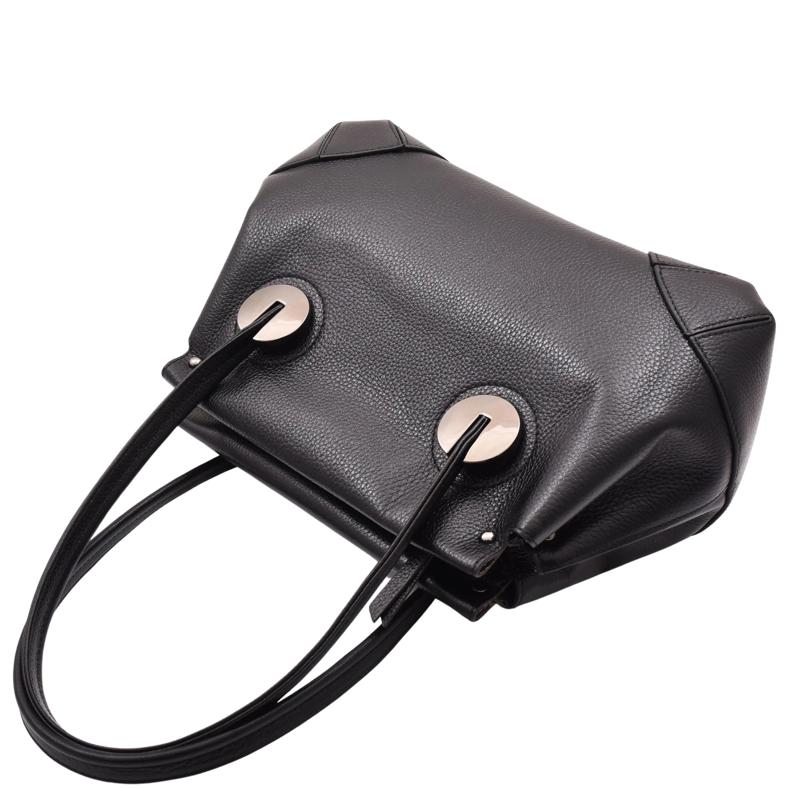 DR584 Women's Medium Tote Zip Shoulder Bag Leather Handbag Black