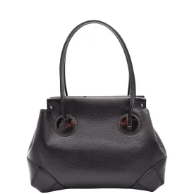 DR584 Women's Medium Tote Zip Shoulder Bag Leather Handbag Black