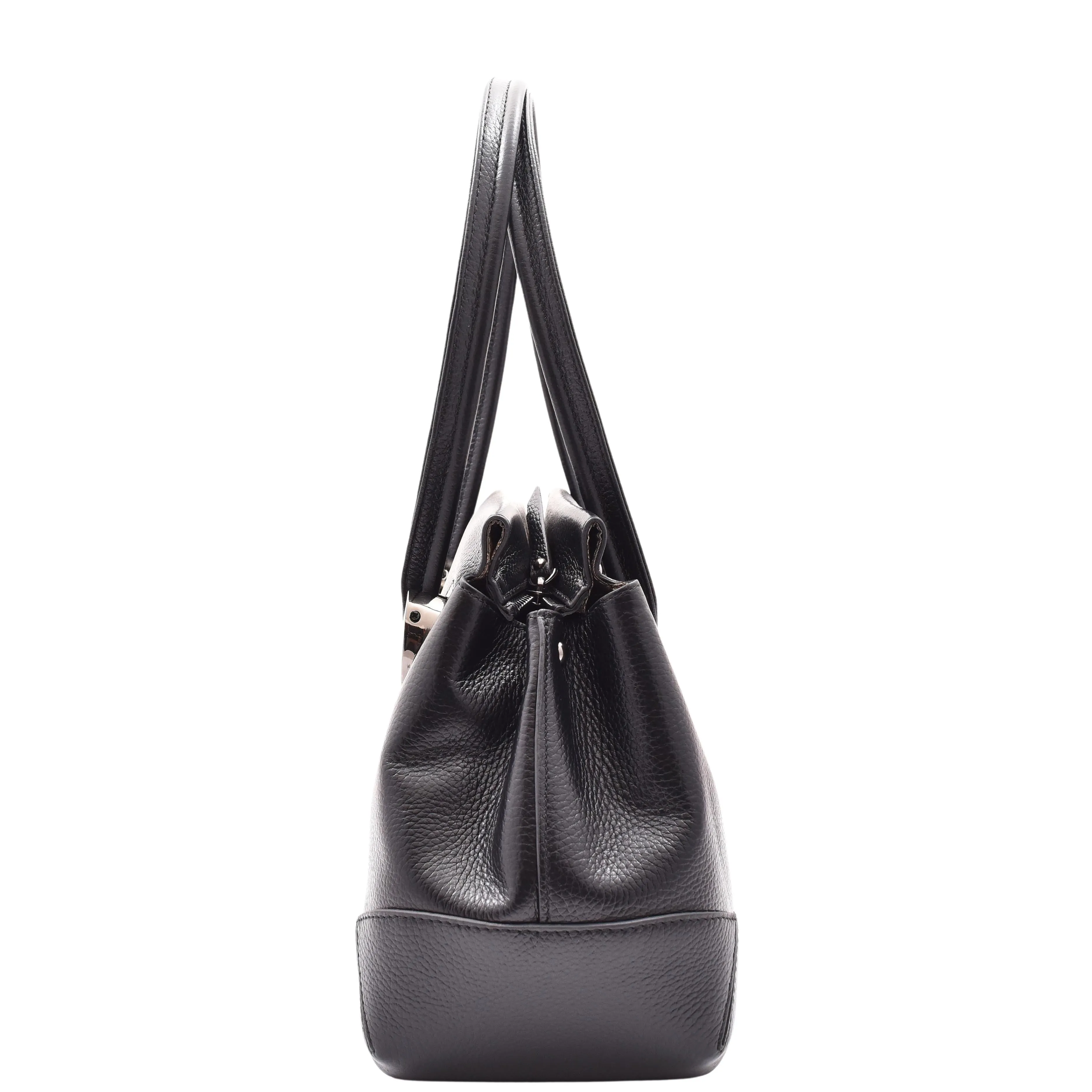 DR584 Women's Medium Tote Zip Shoulder Bag Leather Handbag Black