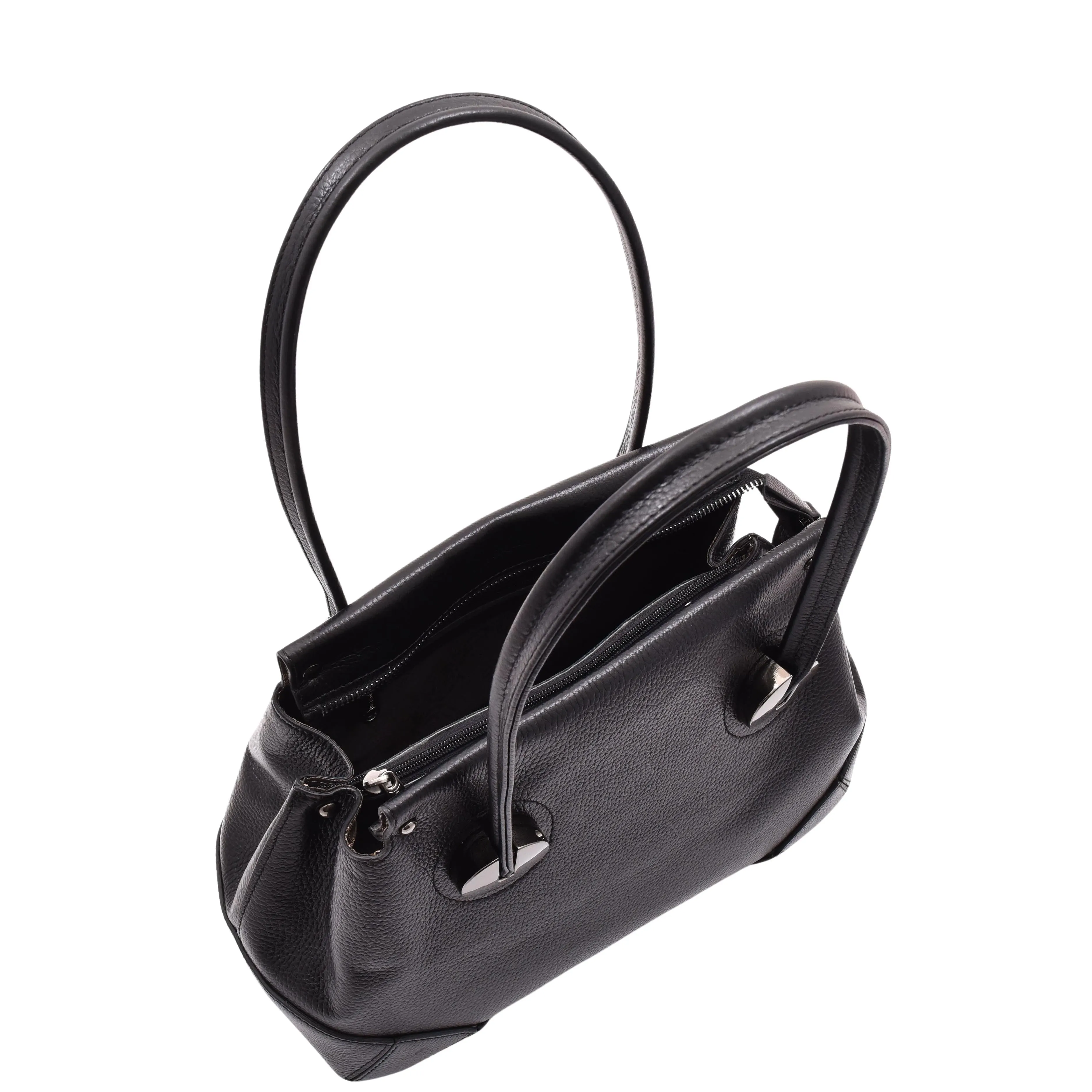 DR584 Women's Medium Tote Zip Shoulder Bag Leather Handbag Black