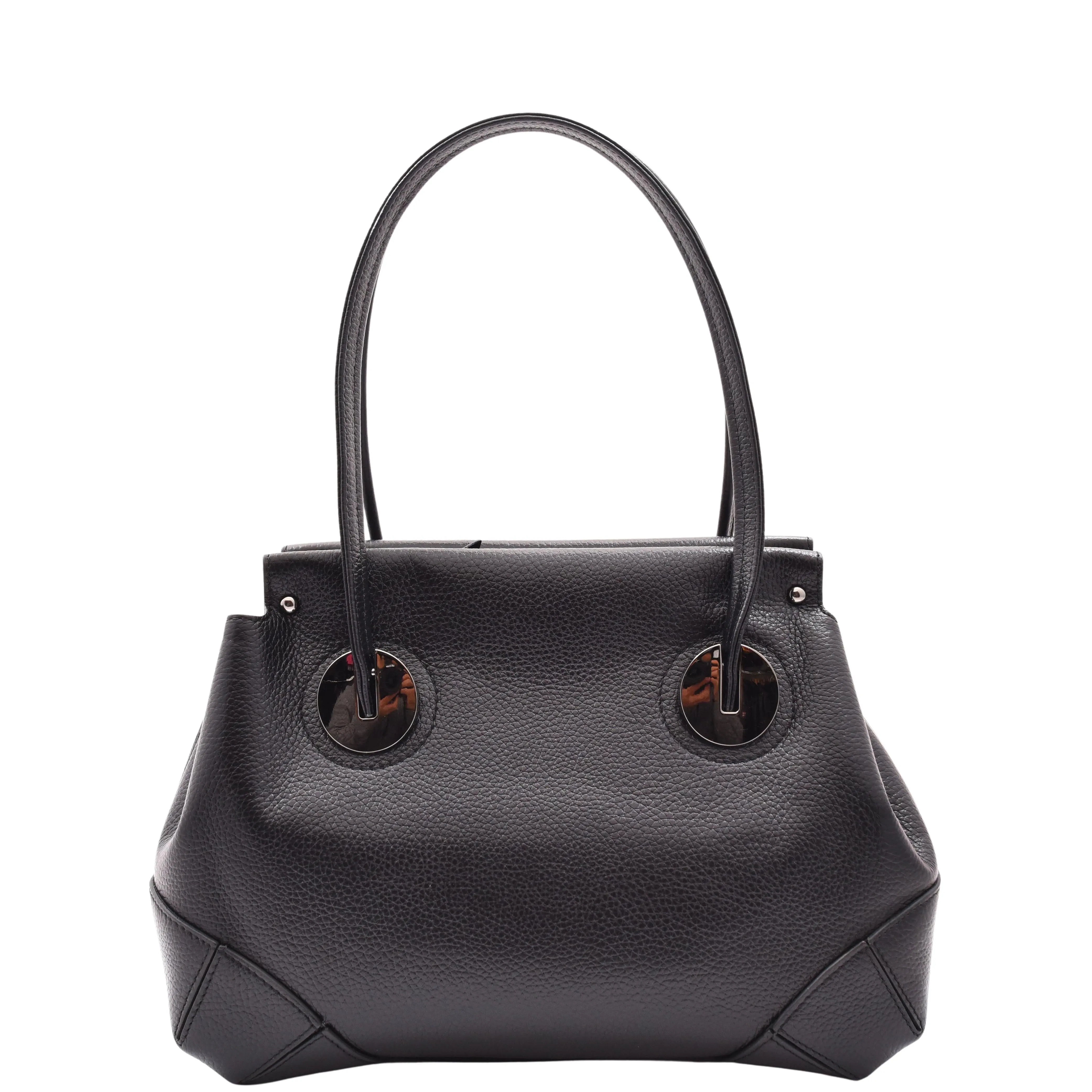 DR584 Women's Medium Tote Zip Shoulder Bag Leather Handbag Black