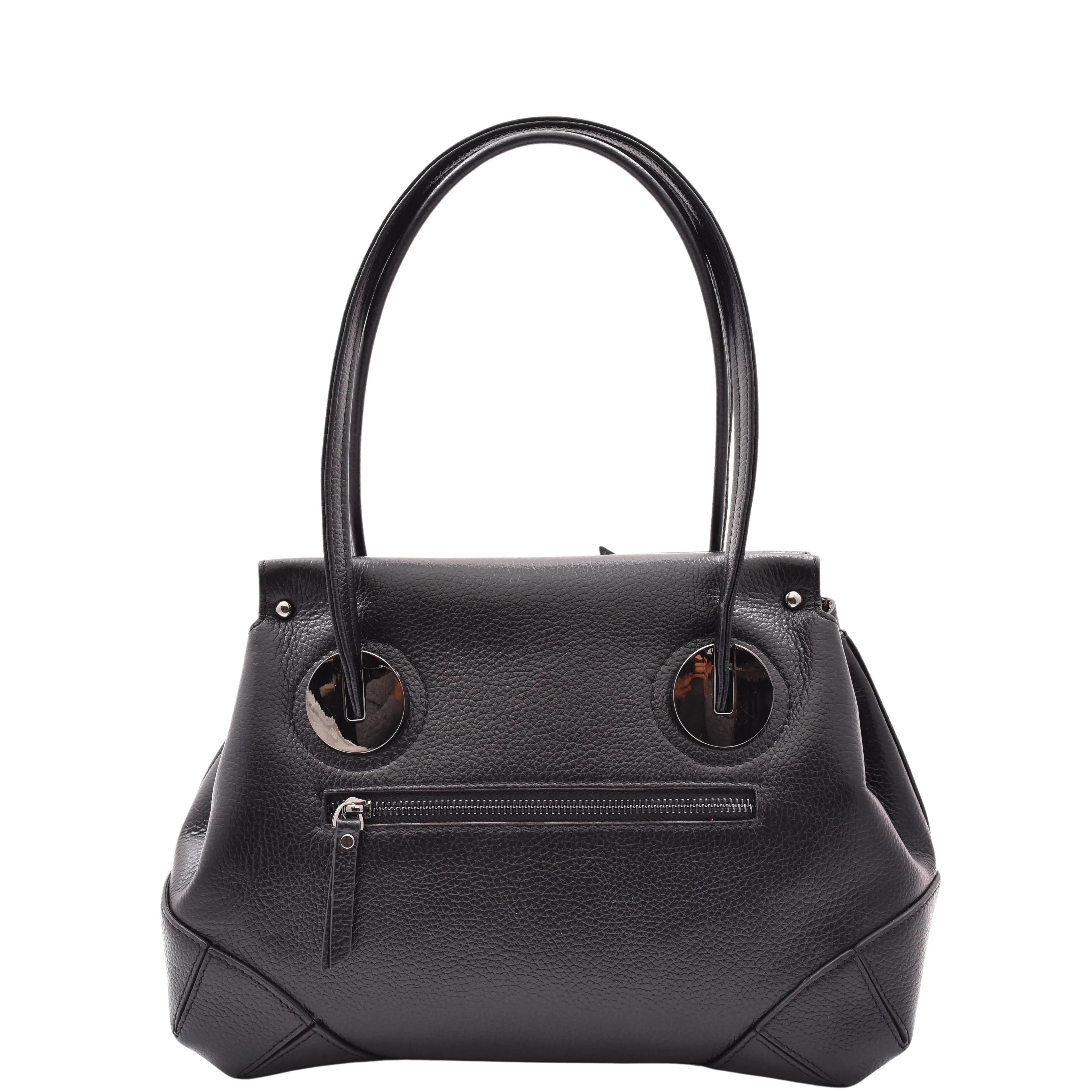 DR584 Women's Medium Tote Zip Shoulder Bag Leather Handbag Black