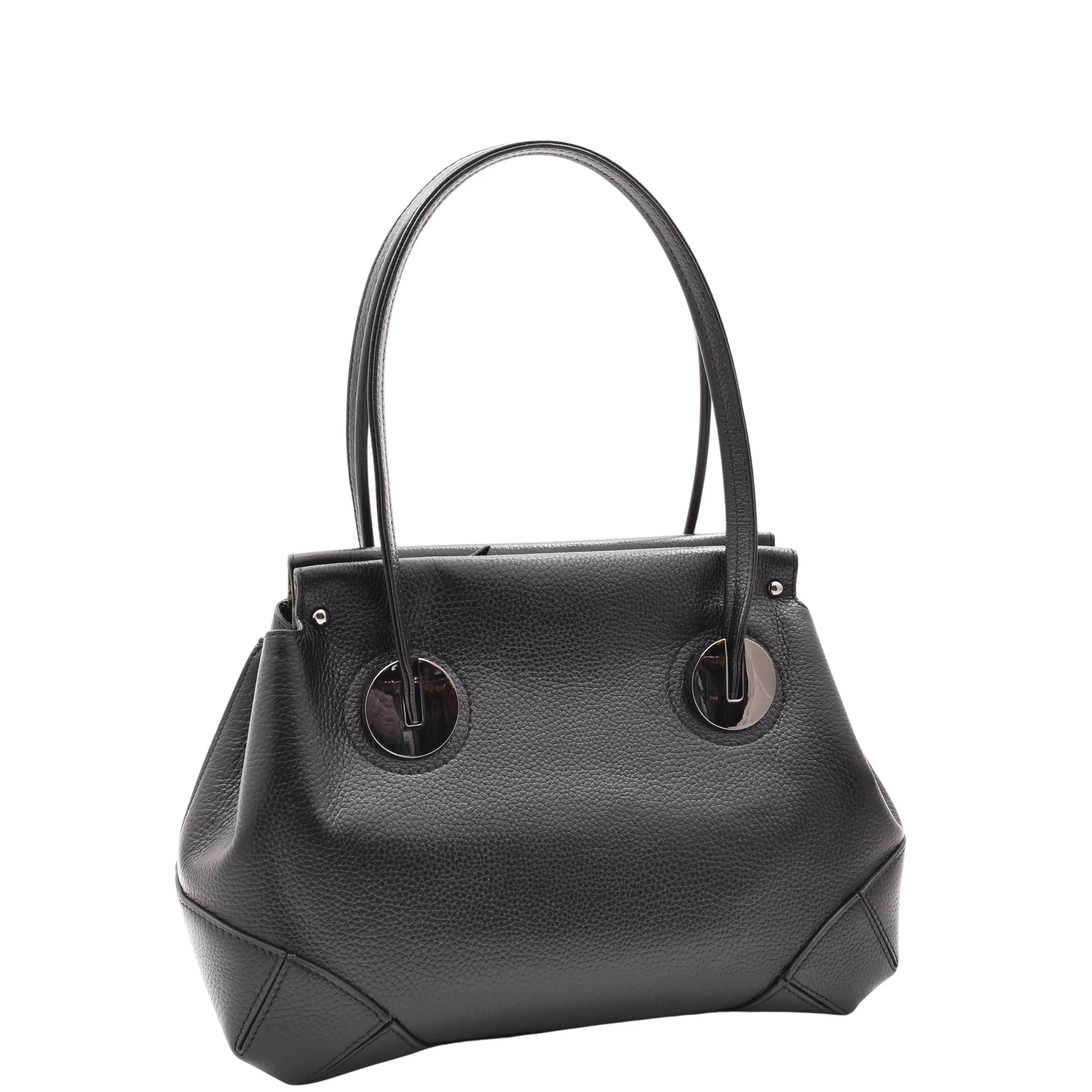 DR584 Women's Medium Tote Zip Shoulder Bag Leather Handbag Black