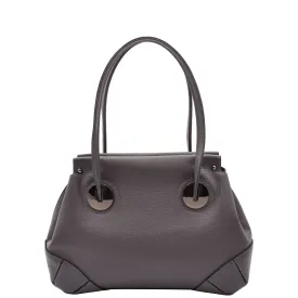 DR584 Women's Medium Tote Zip Shoulder Bag Leather Handbag Grey