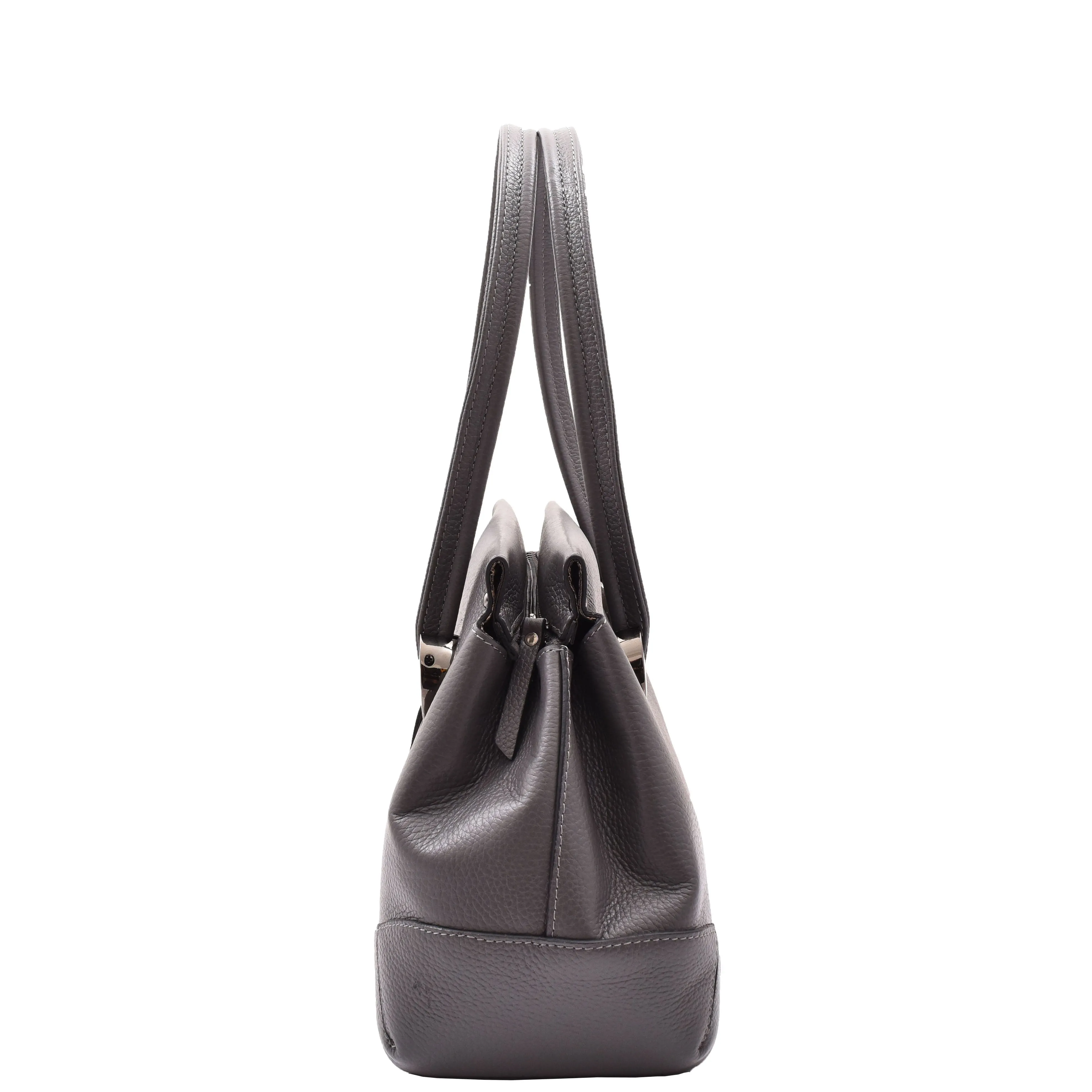 DR584 Women's Medium Tote Zip Shoulder Bag Leather Handbag Grey