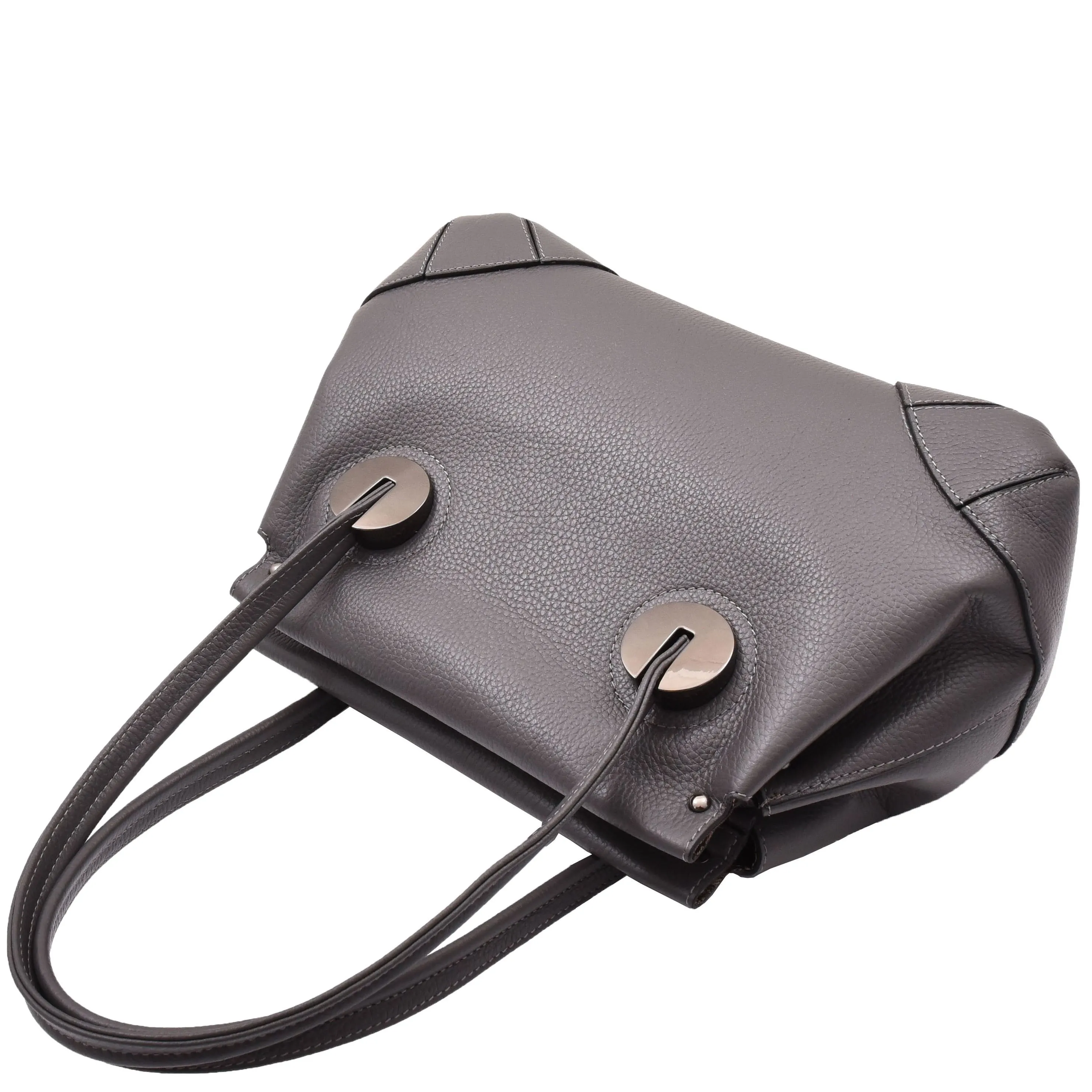 DR584 Women's Medium Tote Zip Shoulder Bag Leather Handbag Grey