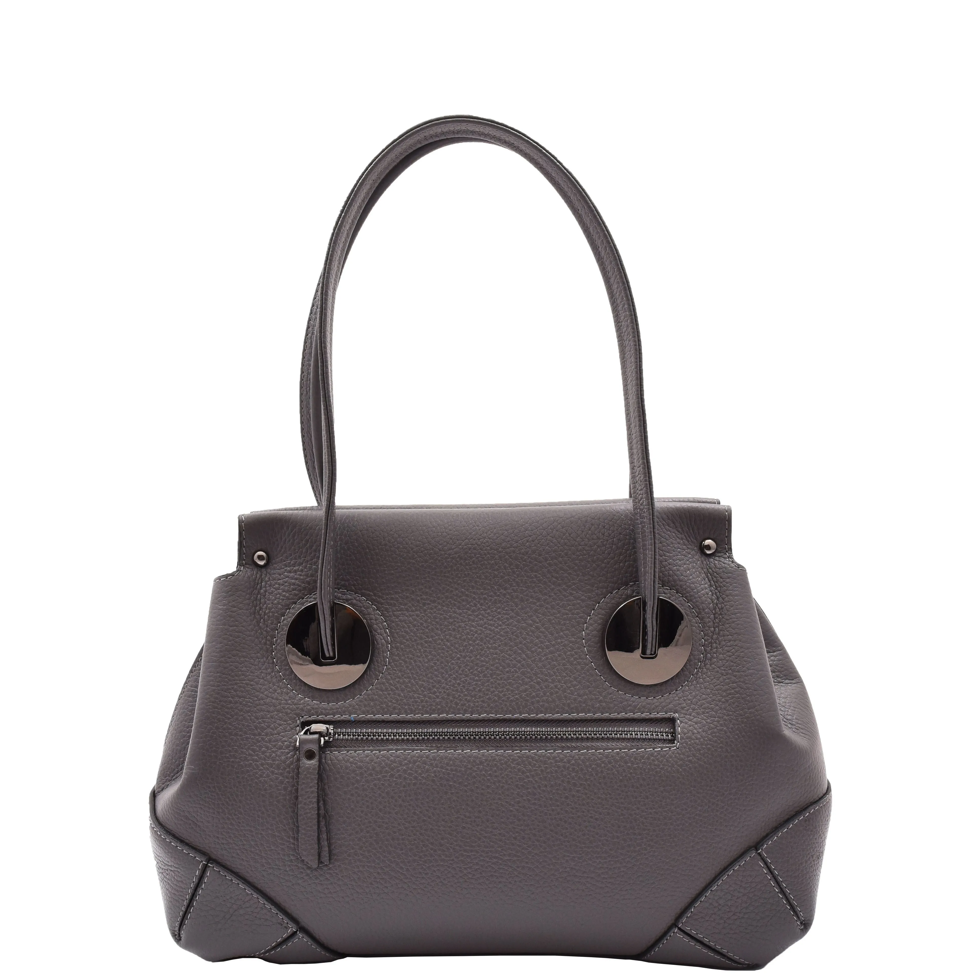 DR584 Women's Medium Tote Zip Shoulder Bag Leather Handbag Grey