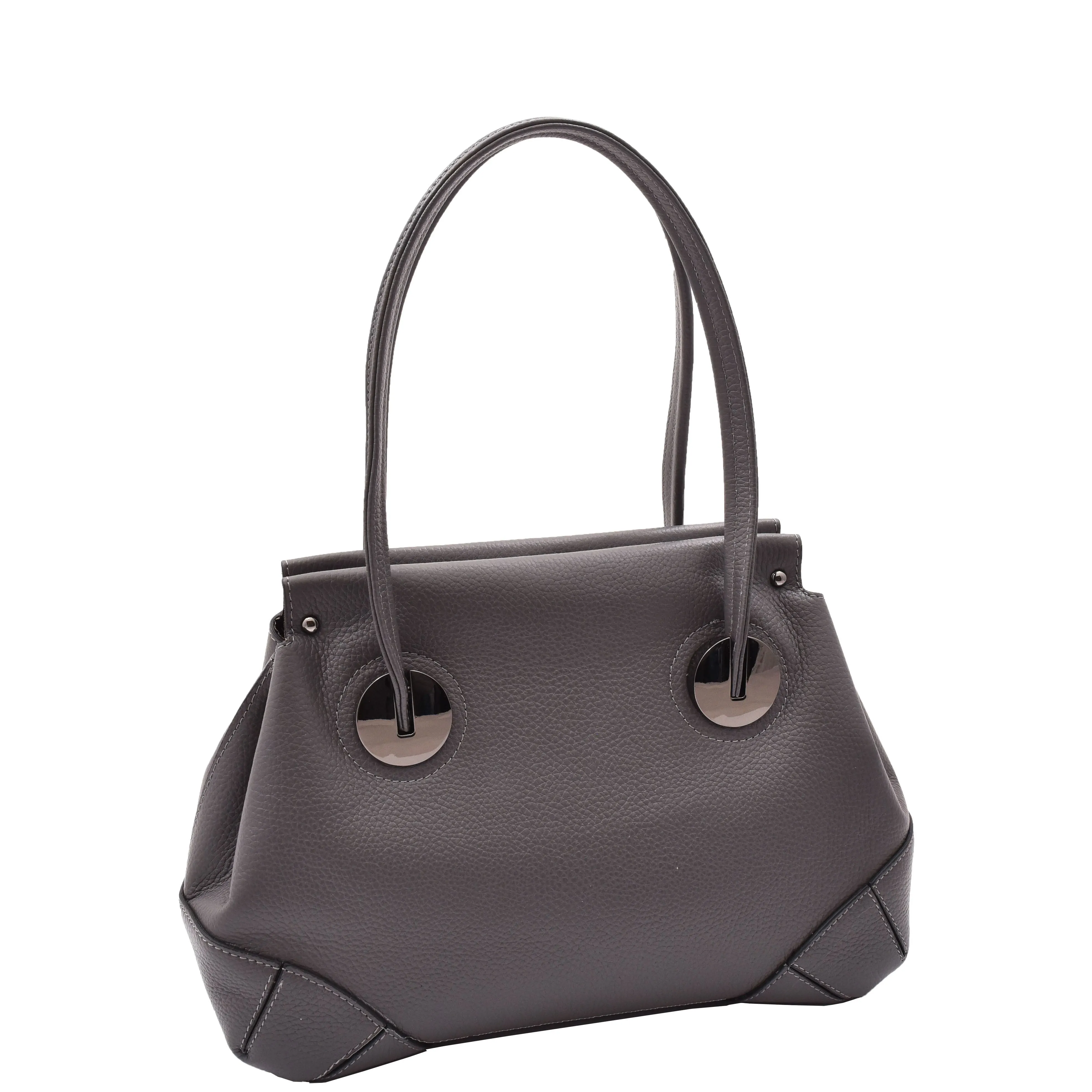 DR584 Women's Medium Tote Zip Shoulder Bag Leather Handbag Grey