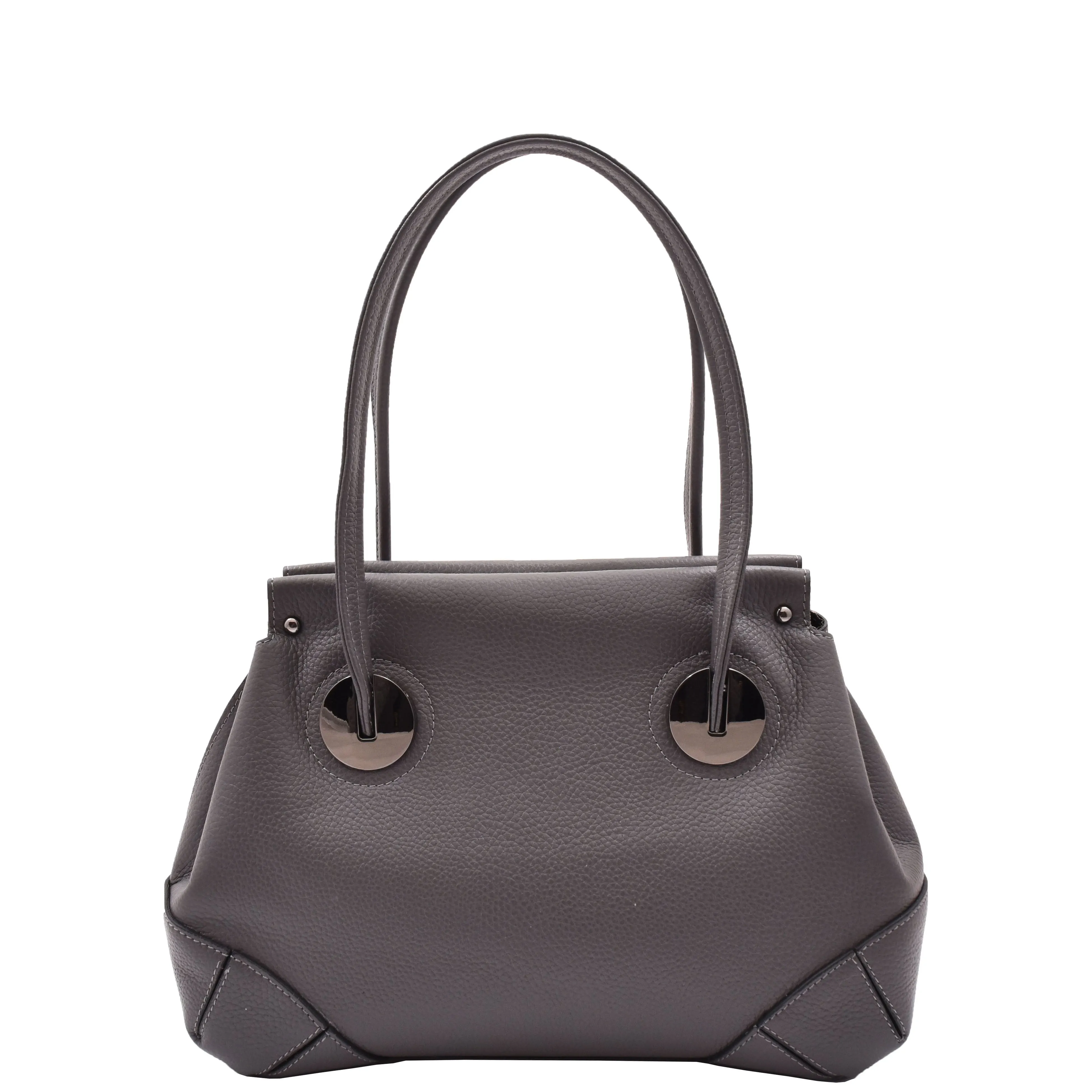DR584 Women's Medium Tote Zip Shoulder Bag Leather Handbag Grey