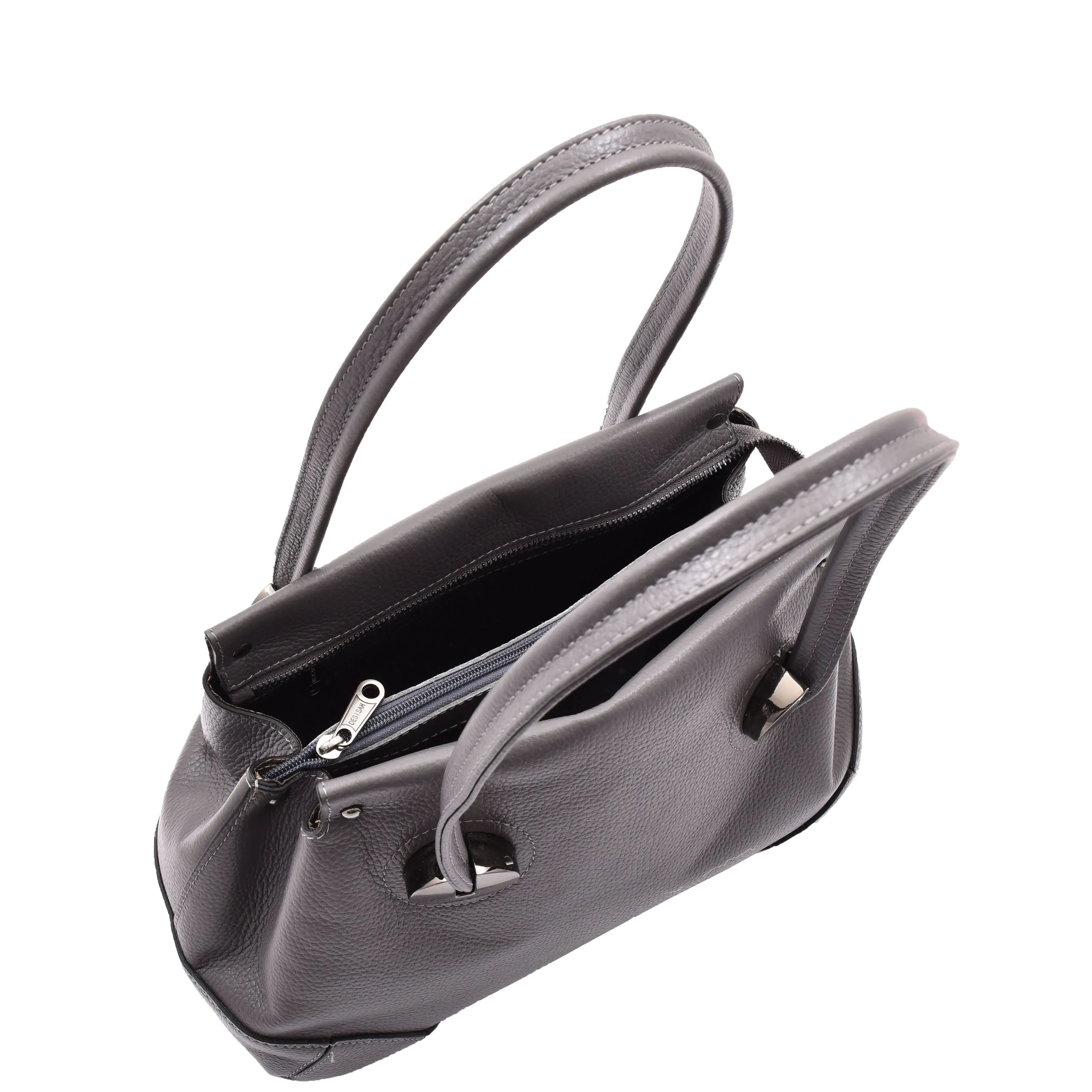 DR584 Women's Medium Tote Zip Shoulder Bag Leather Handbag Grey