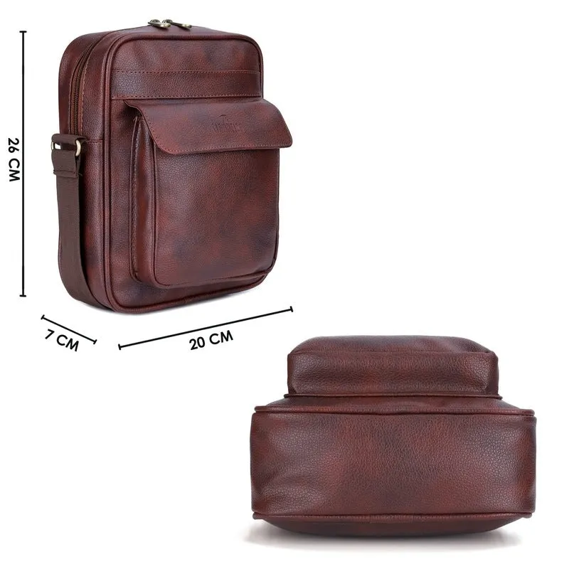 Faux Leather Messenger Bag - Adjustable Strap, Water-Resistant | 3.6L | Tan