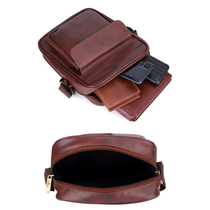 Faux Leather Messenger Bag - Adjustable Strap, Water-Resistant | 3.6L | Tan