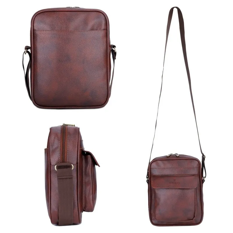 Faux Leather Messenger Bag - Adjustable Strap, Water-Resistant | 3.6L | Tan