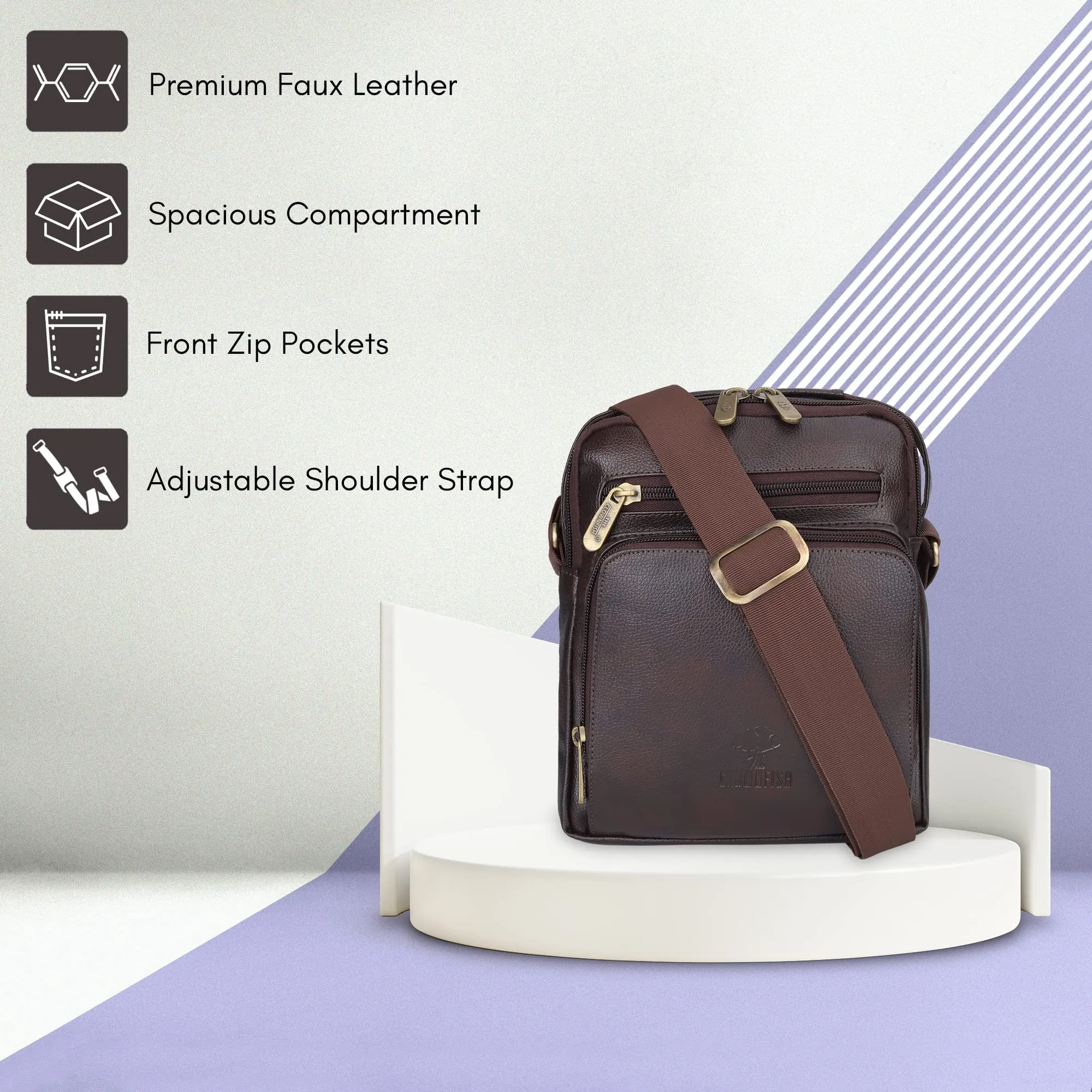 Faux Leather Messenger Bags - Adjustable Cross-Body Design | Great for All Occasions | 2.6L | Dark Brown