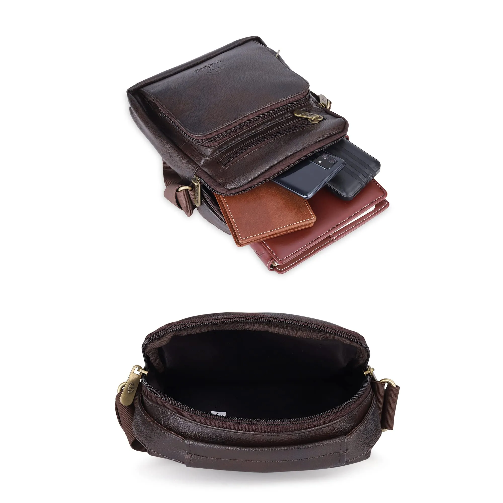 Faux Leather Messenger Bags - Adjustable Cross-Body Design | Great for All Occasions | 2.6L | Dark Brown